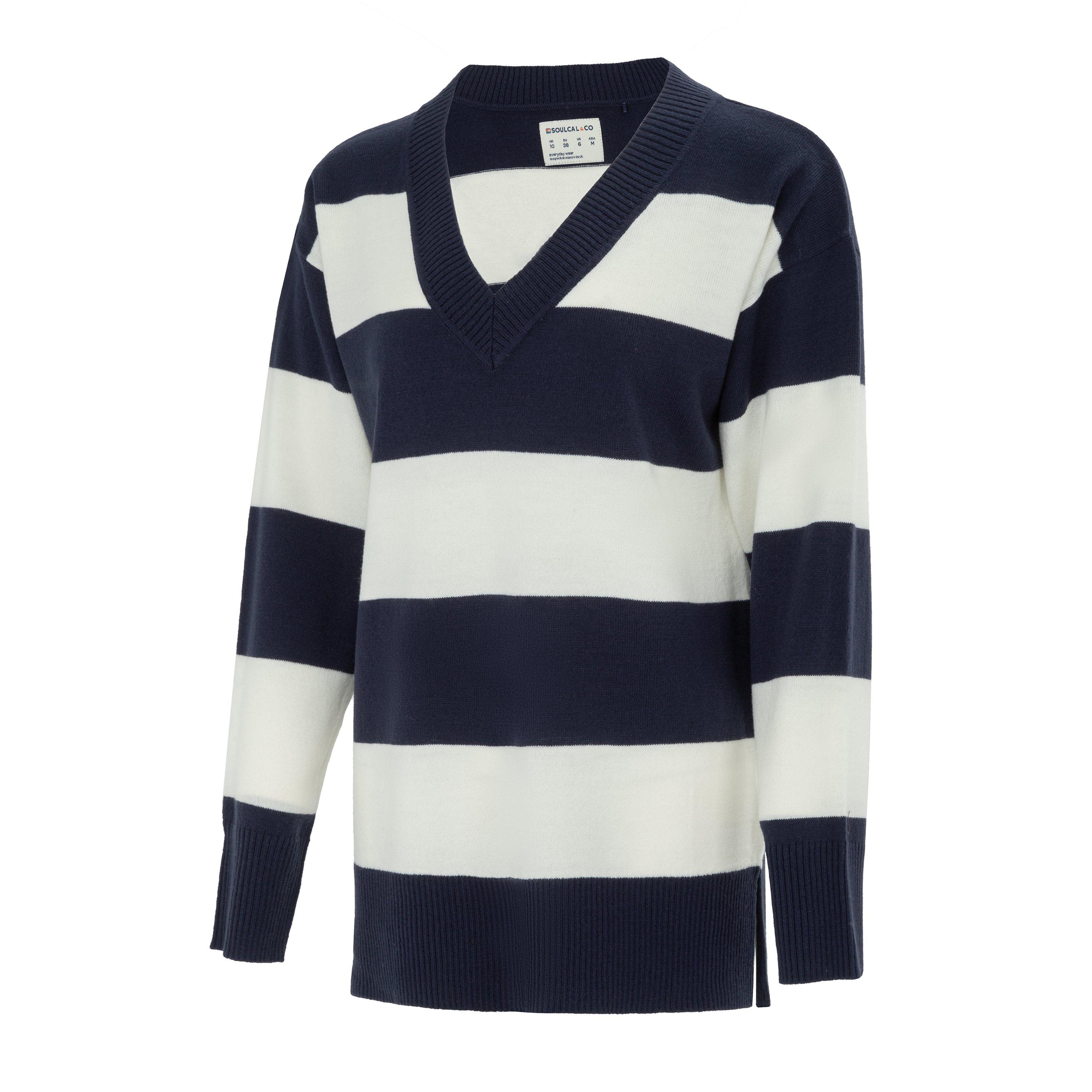 Navy/Hvid - SoulCal - Cal Women Long Sleeve Stripe Jumper - 3