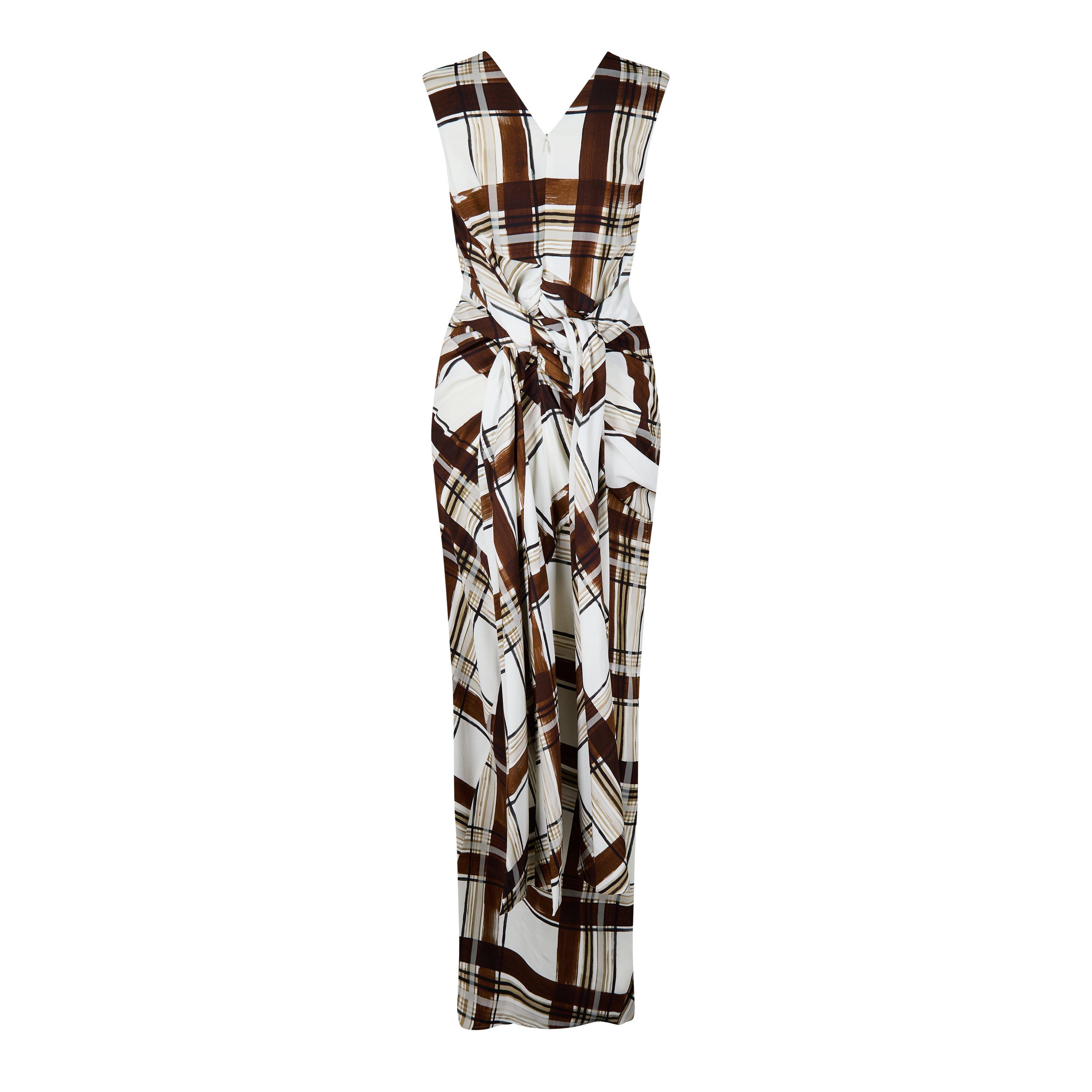 Brown - Dries Van Noten - Gathered Checked Crepe Maxi Dress - 6