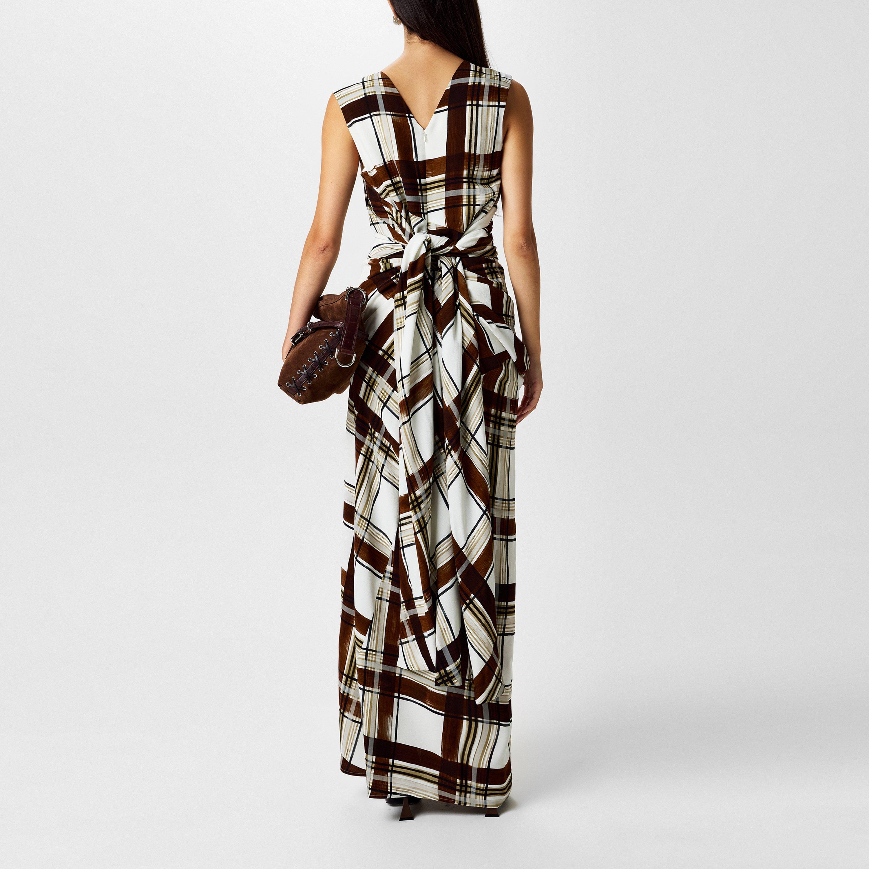Brown - Dries Van Noten - Gathered Checked Crepe Maxi Dress - 3