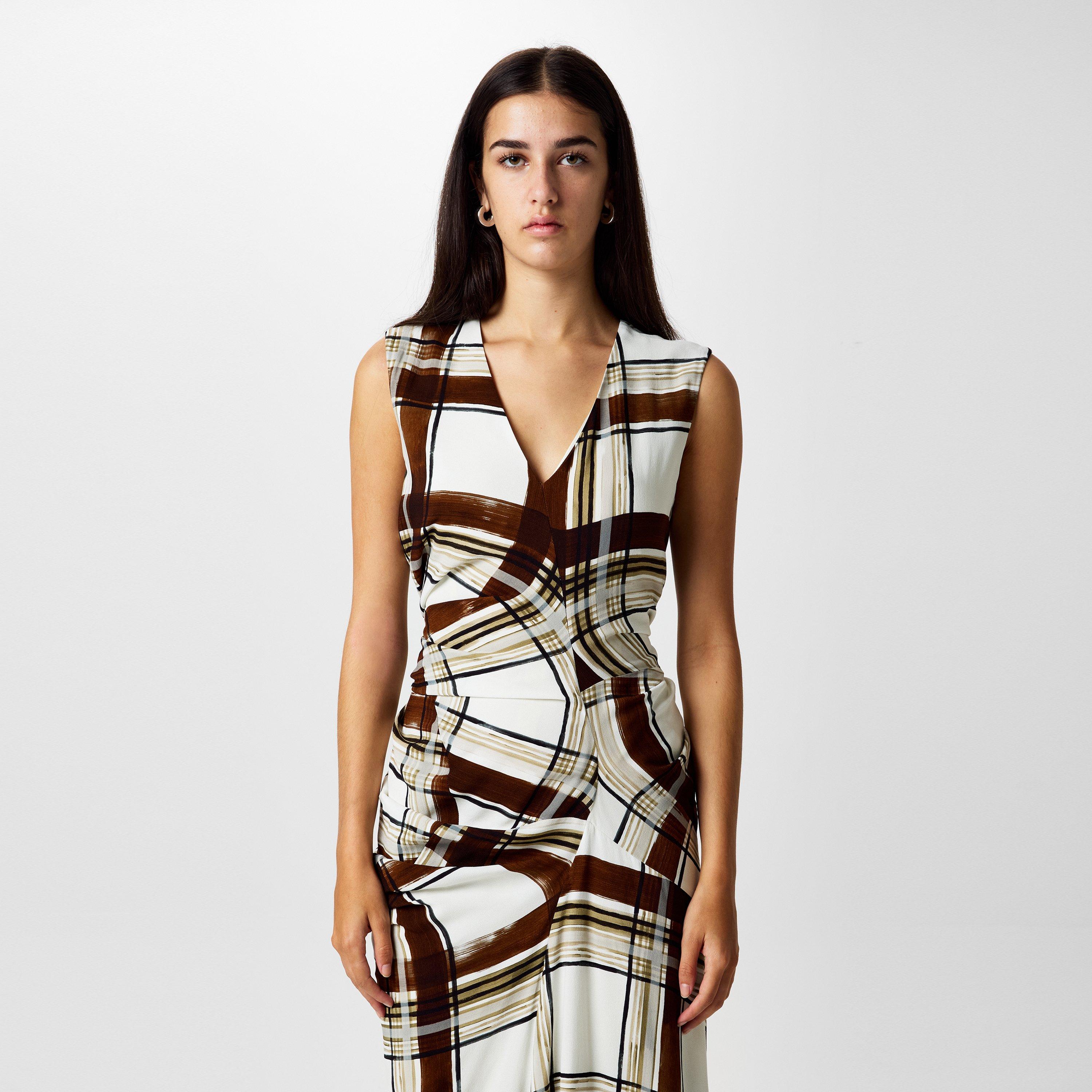 Brown - Dries Van Noten - Gathered Checked Crepe Maxi Dress - 4