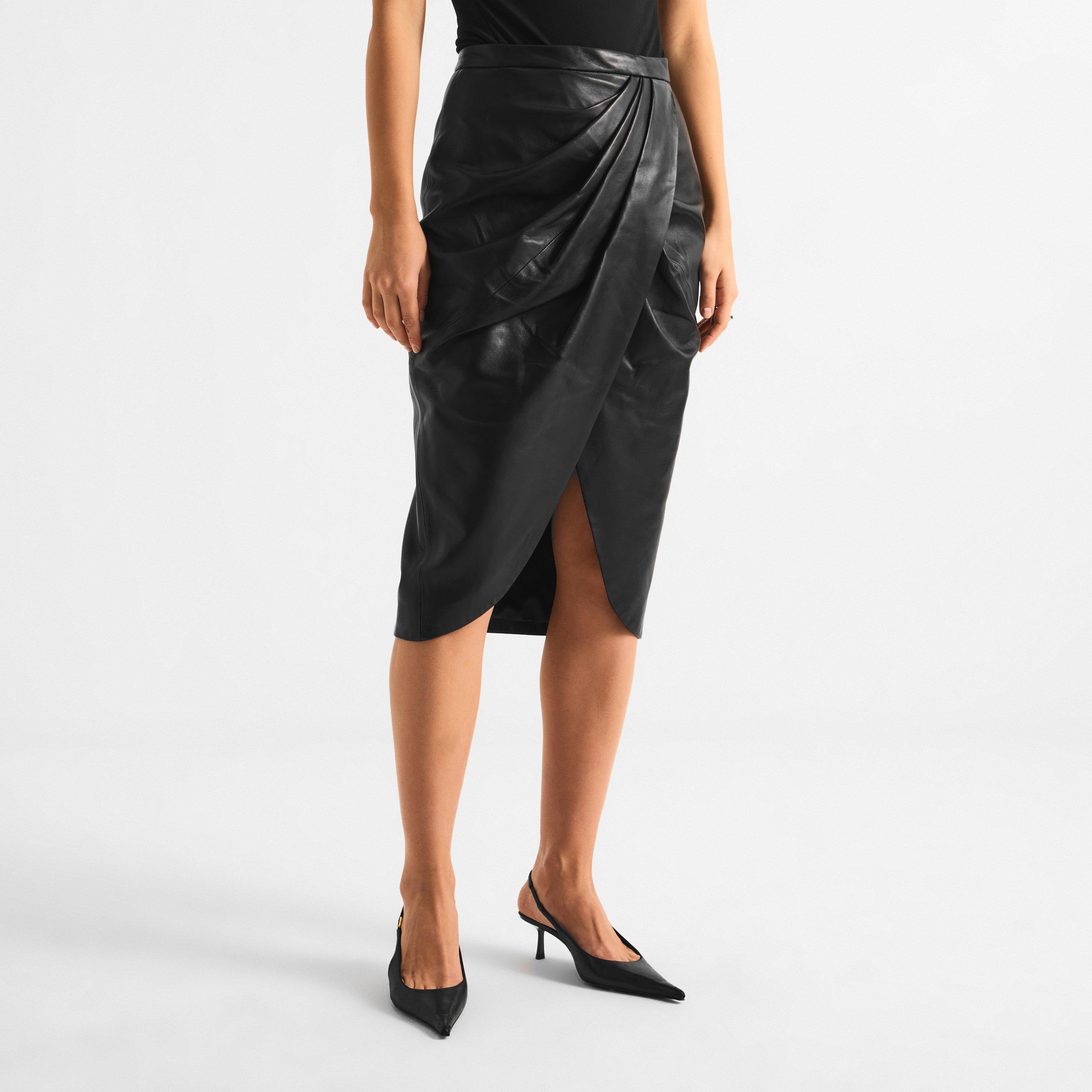 Black - Balmain - Women's Pleated Leather Mini Skirt - 3