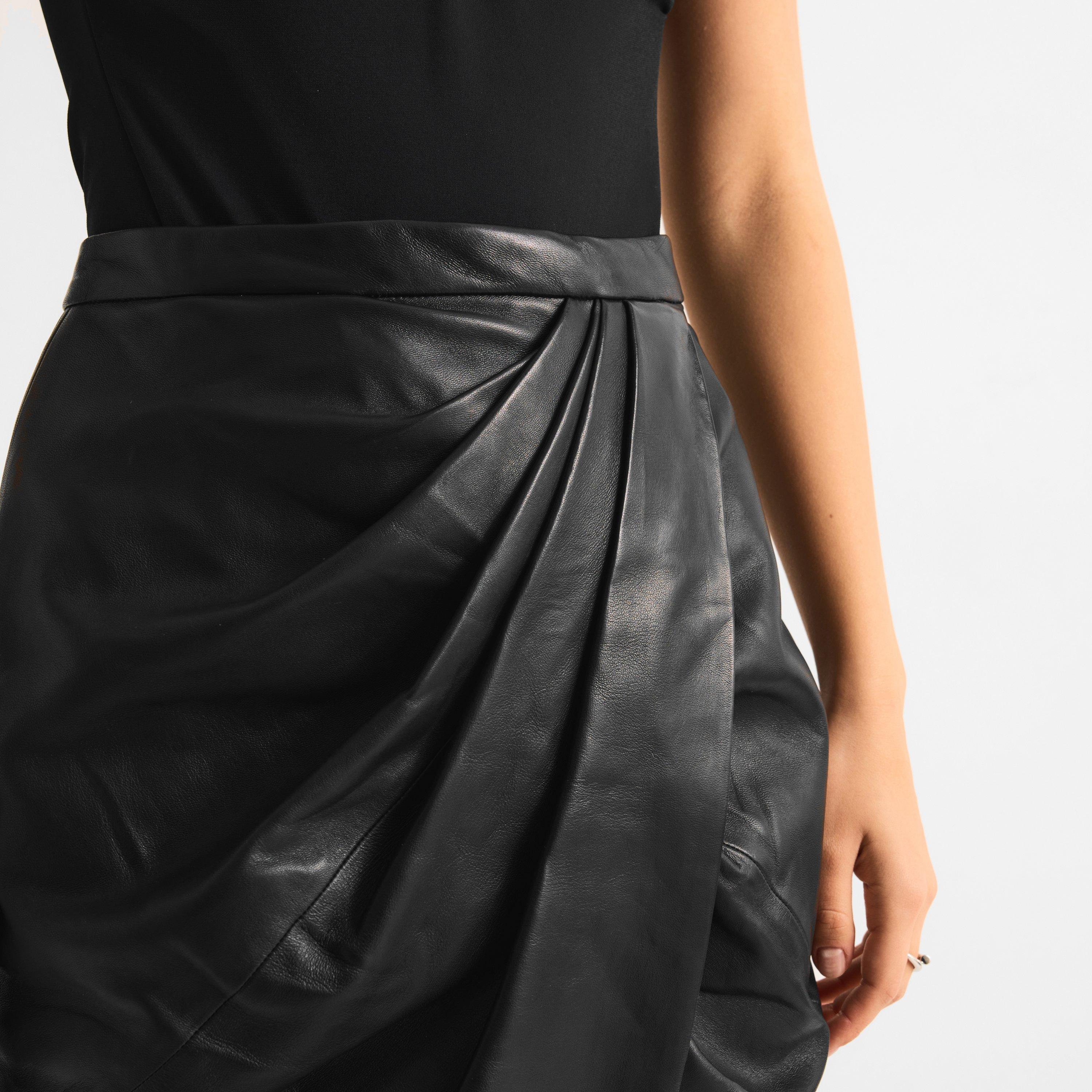 Black - Balmain - Women's Pleated Leather Mini Skirt - 5