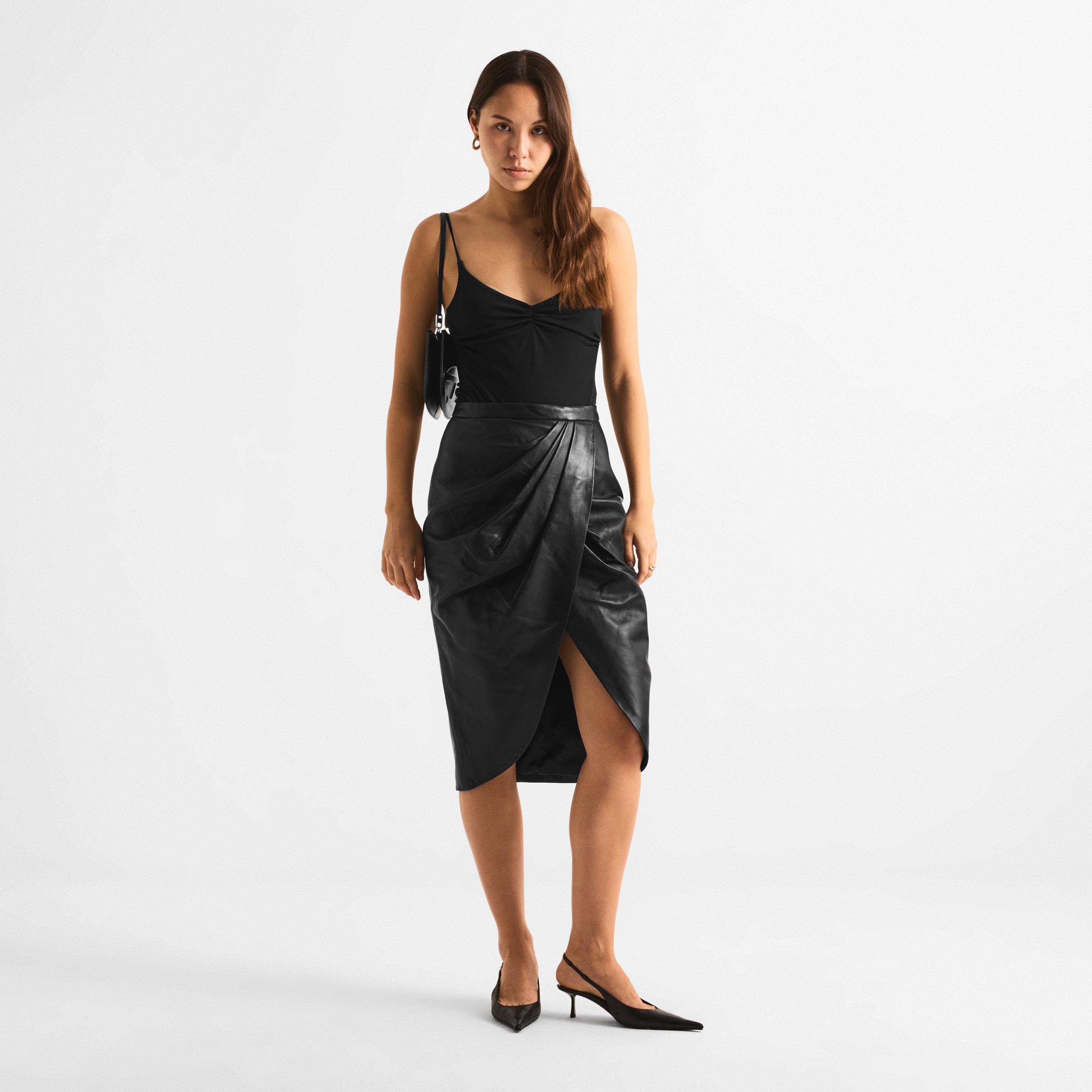 Black - Balmain - Women's Pleated Leather Mini Skirt - 6