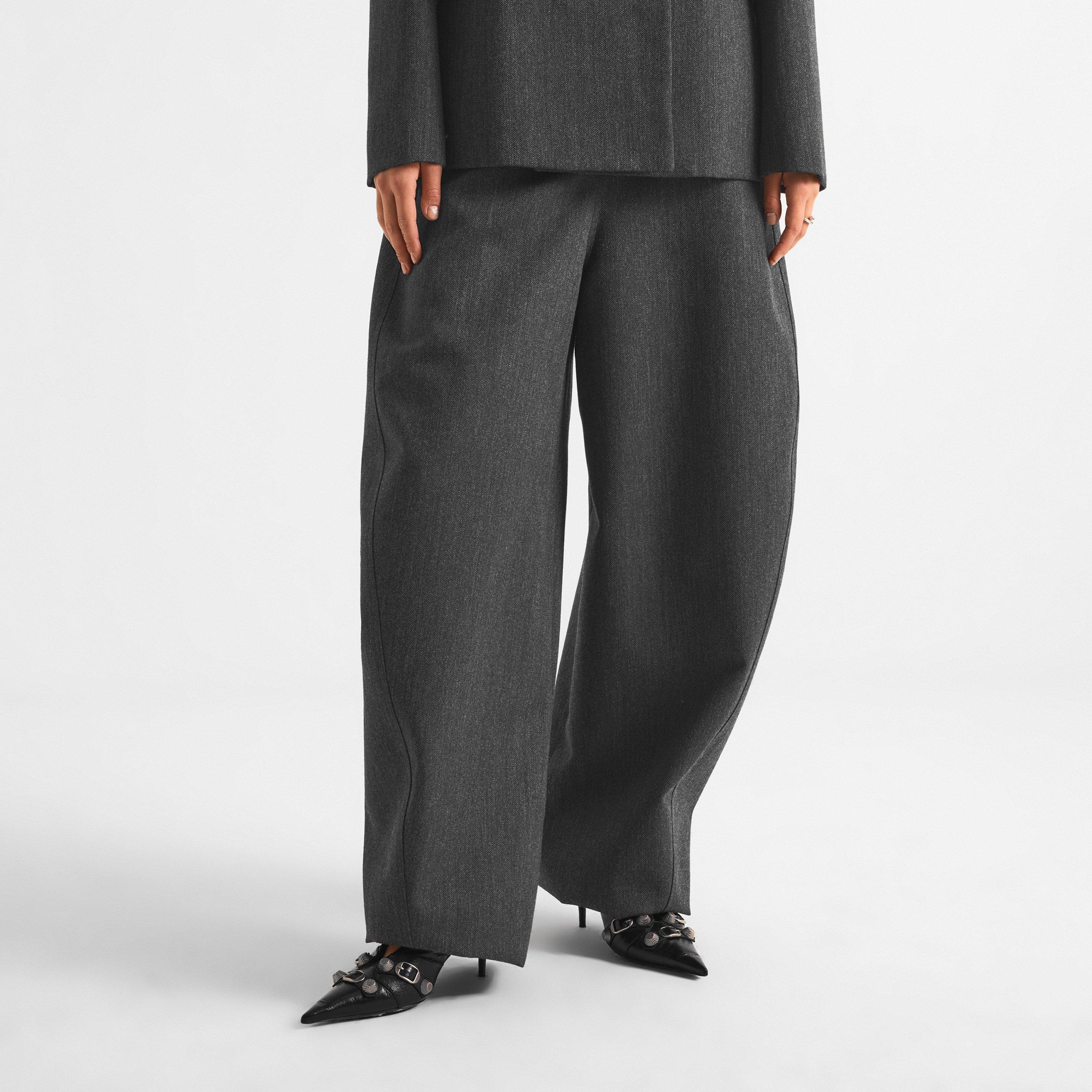 Dark Grey - Balenciaga - Women's High-Waist Barrel Cotton Wide-Leg Jeans - 3