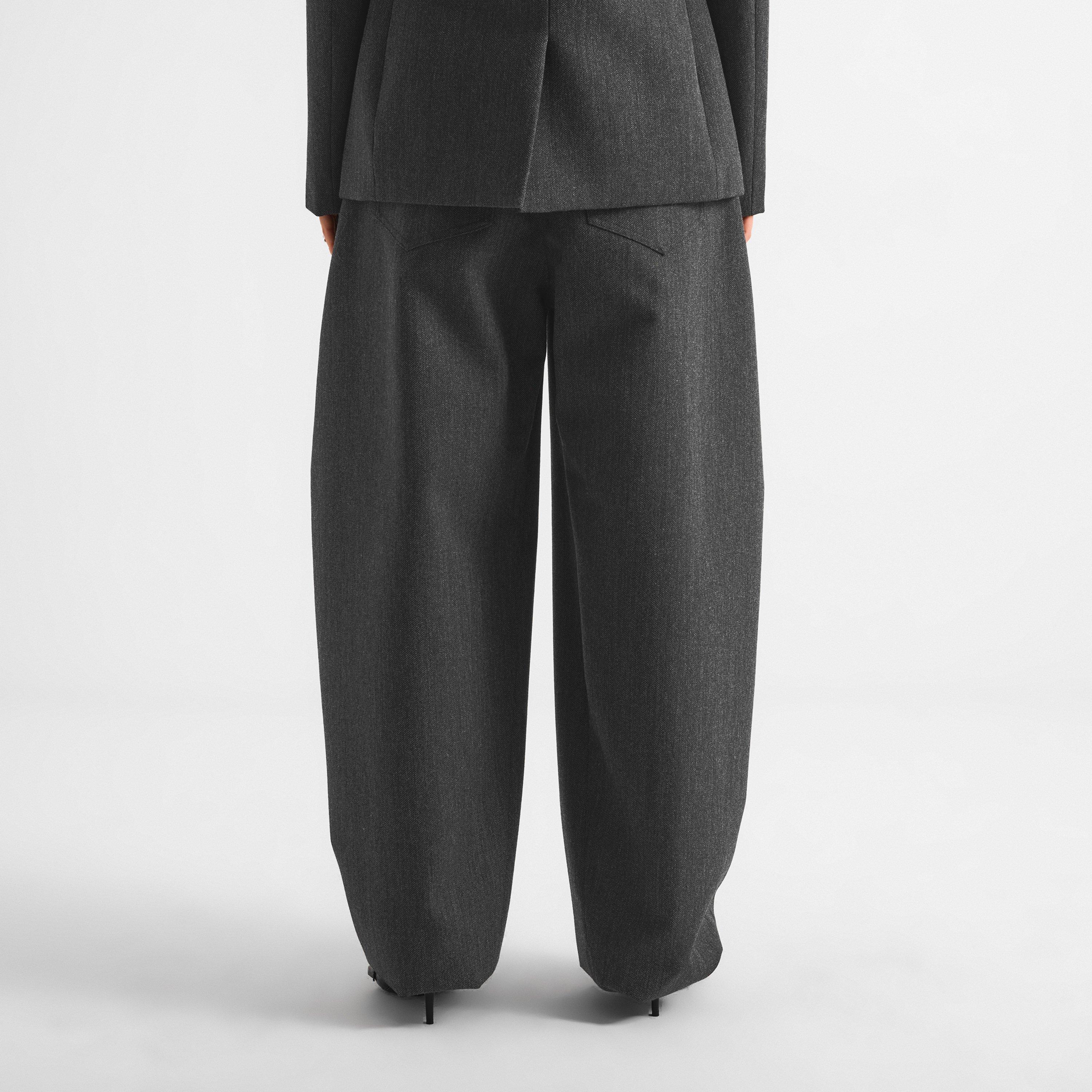 Dark Grey - Balenciaga - Women's High-Waist Barrel Cotton Wide-Leg Jeans - 4