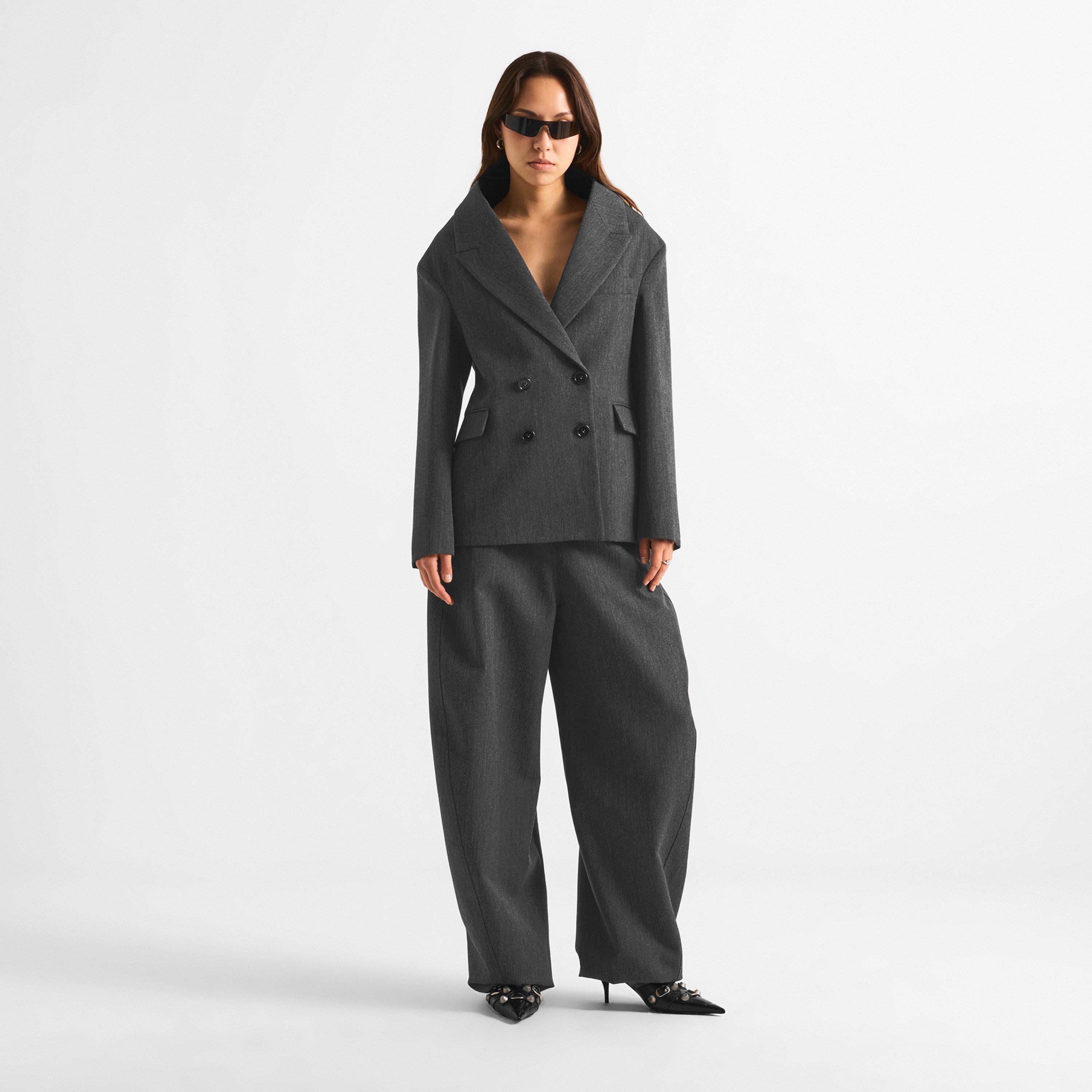 Dark Grey - Balenciaga - Women's High-Waist Barrel Cotton Wide-Leg Jeans - 6
