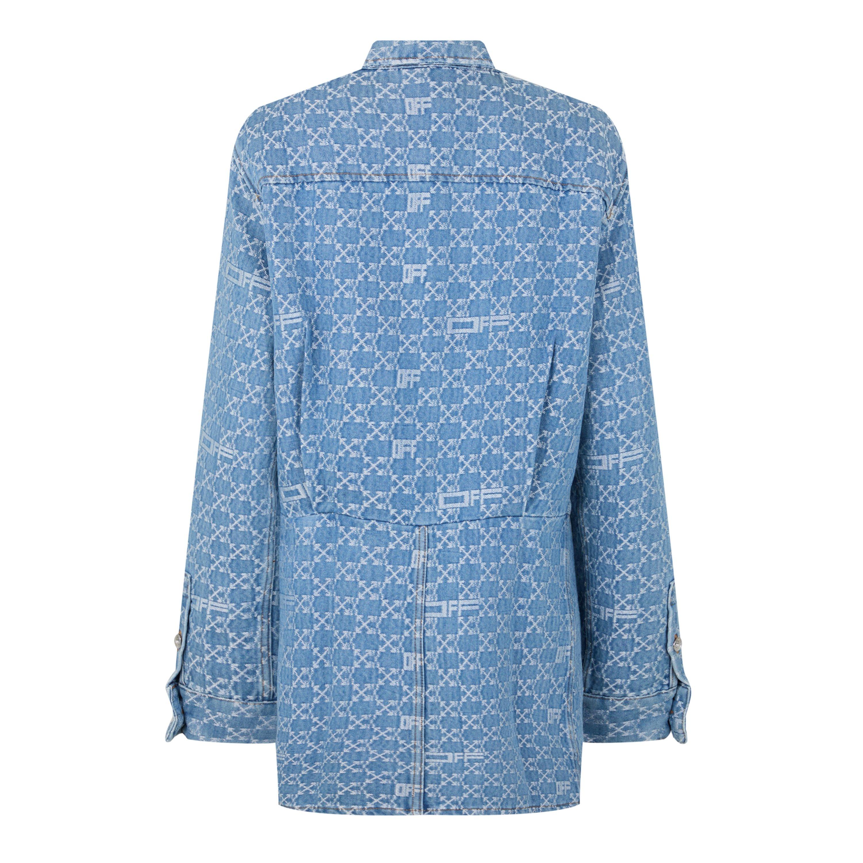 Light Blue - Off White - Women's Monogram Mini Dress, All-over Jacquard-woven Logo - 2