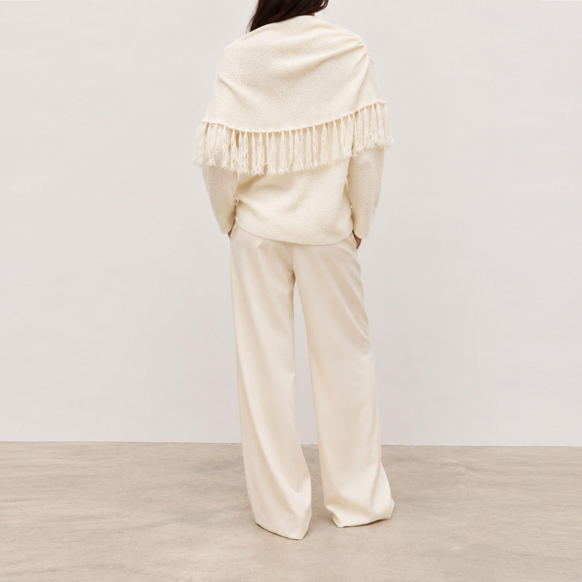 Cream - Pretty Lavish - Women's Thea Drape Detail Fringed Jumper - 3