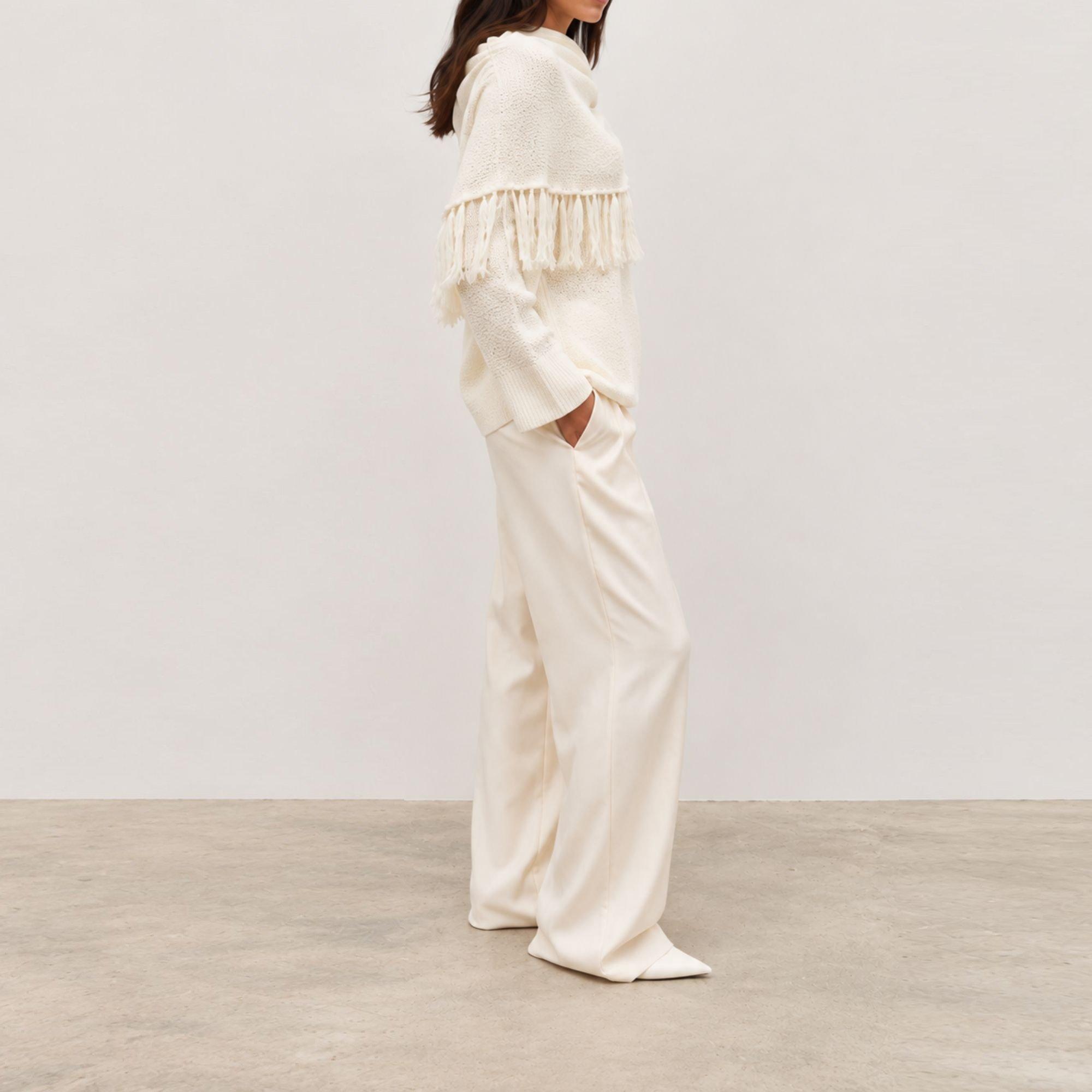 Cream - Pretty Lavish - Women's Thea Drape Detail Fringed Jumper - 4