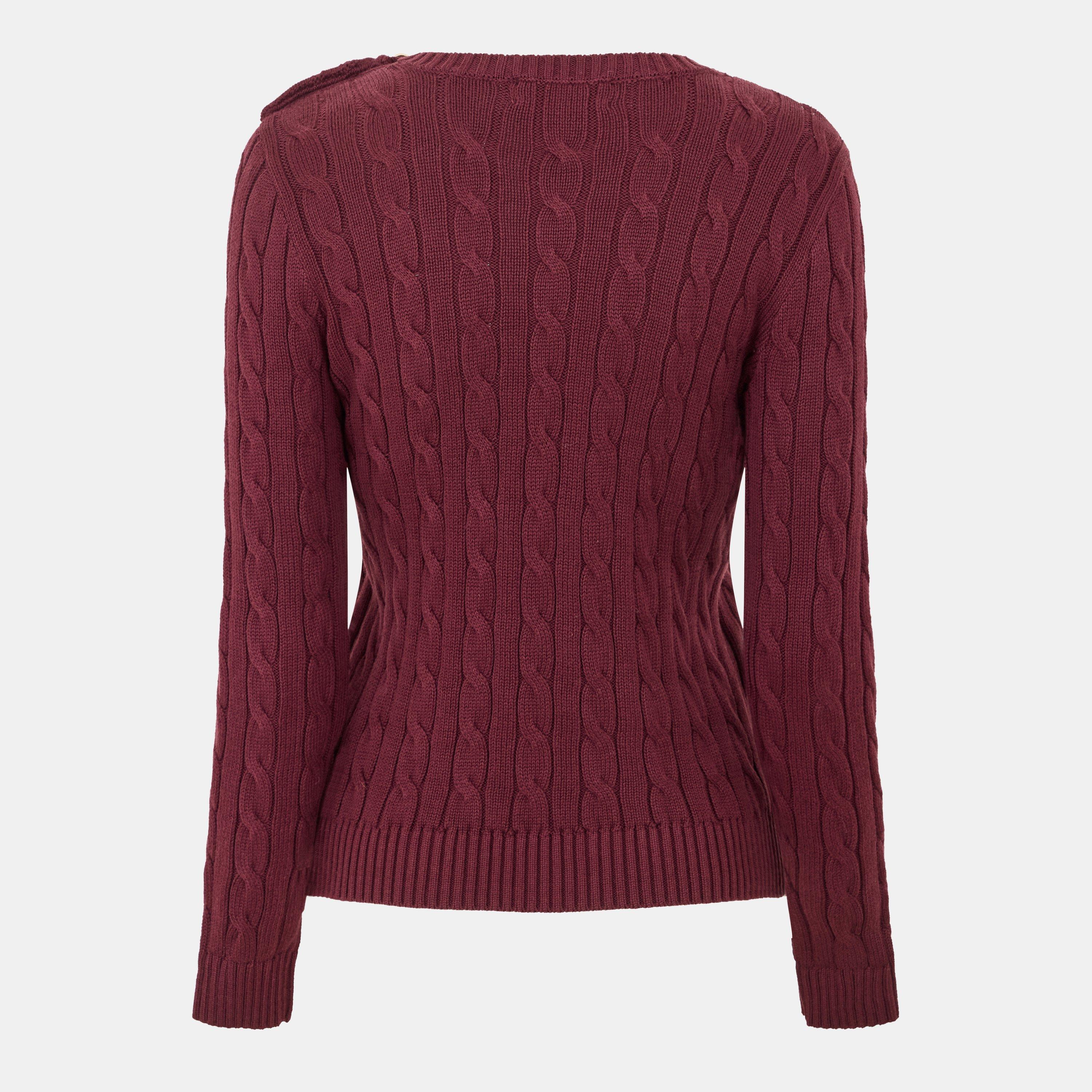 Dark Garnet - Lauren by Ralph Lauren - Women's Montiva Real Leather Knitted Crew Neck Jumper - 2
