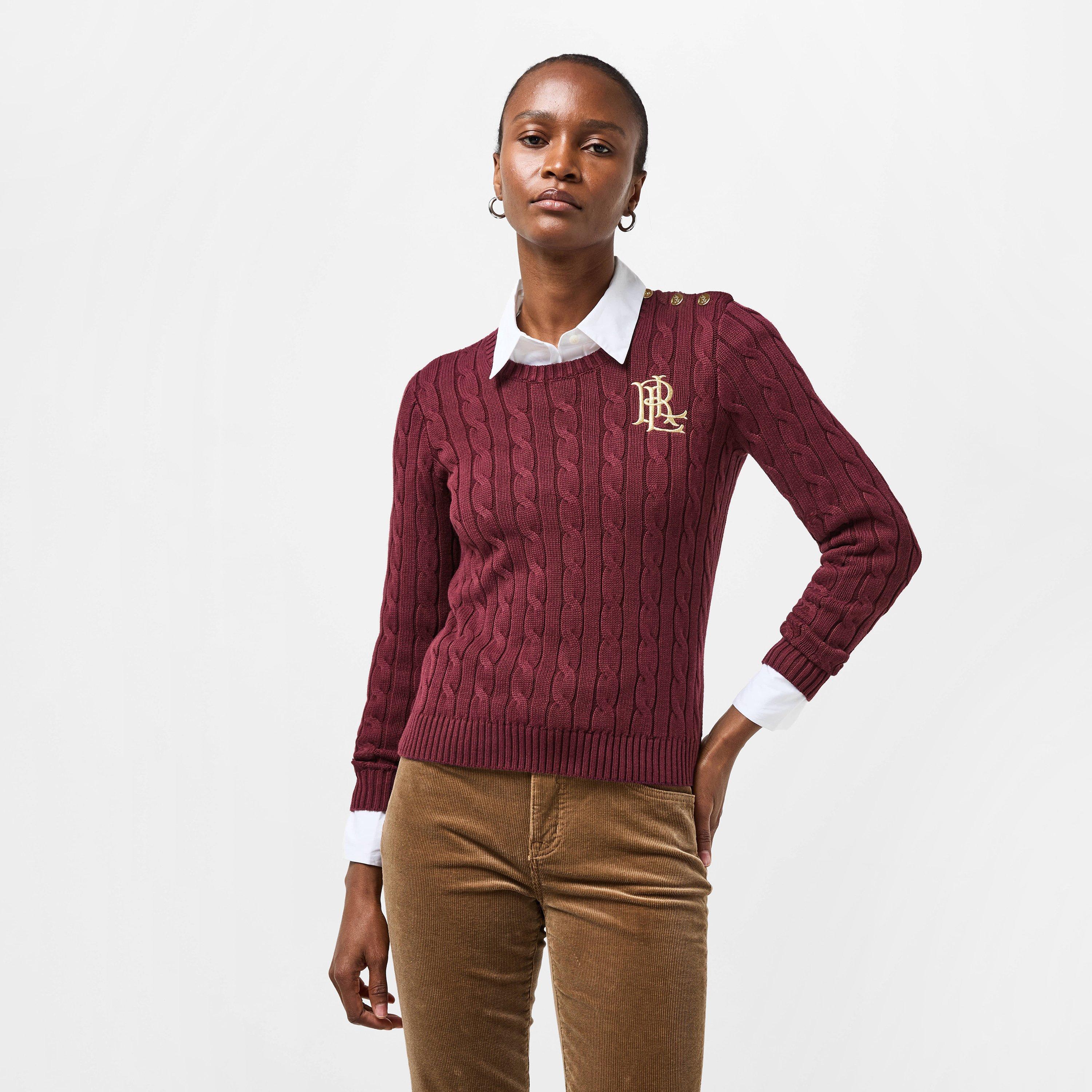 Dark Garnet - Lauren by Ralph Lauren - Women's Montiva Real Leather Knitted Crew Neck Jumper - 3