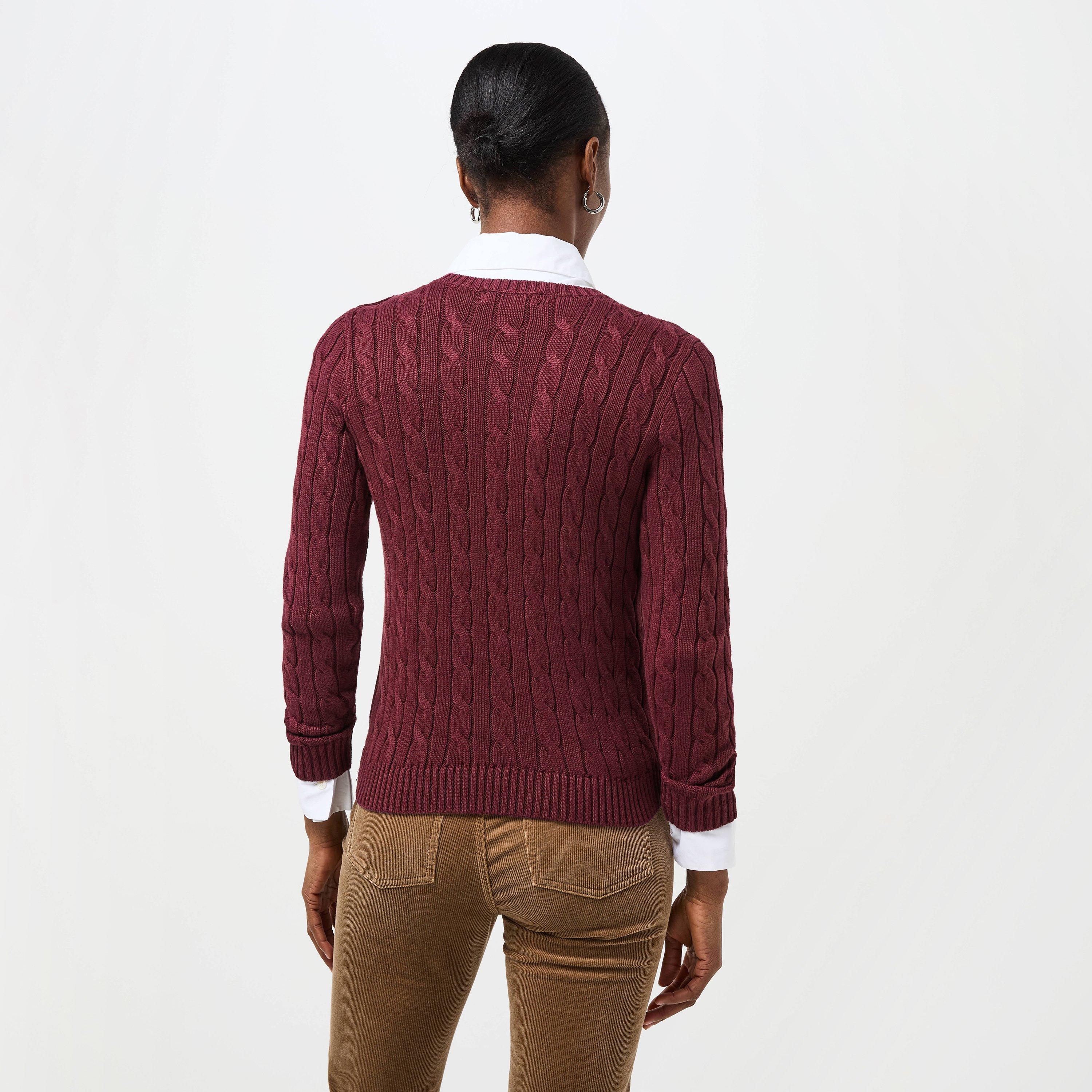 Dark Garnet - Lauren by Ralph Lauren - Women's Montiva Real Leather Knitted Crew Neck Jumper - 4