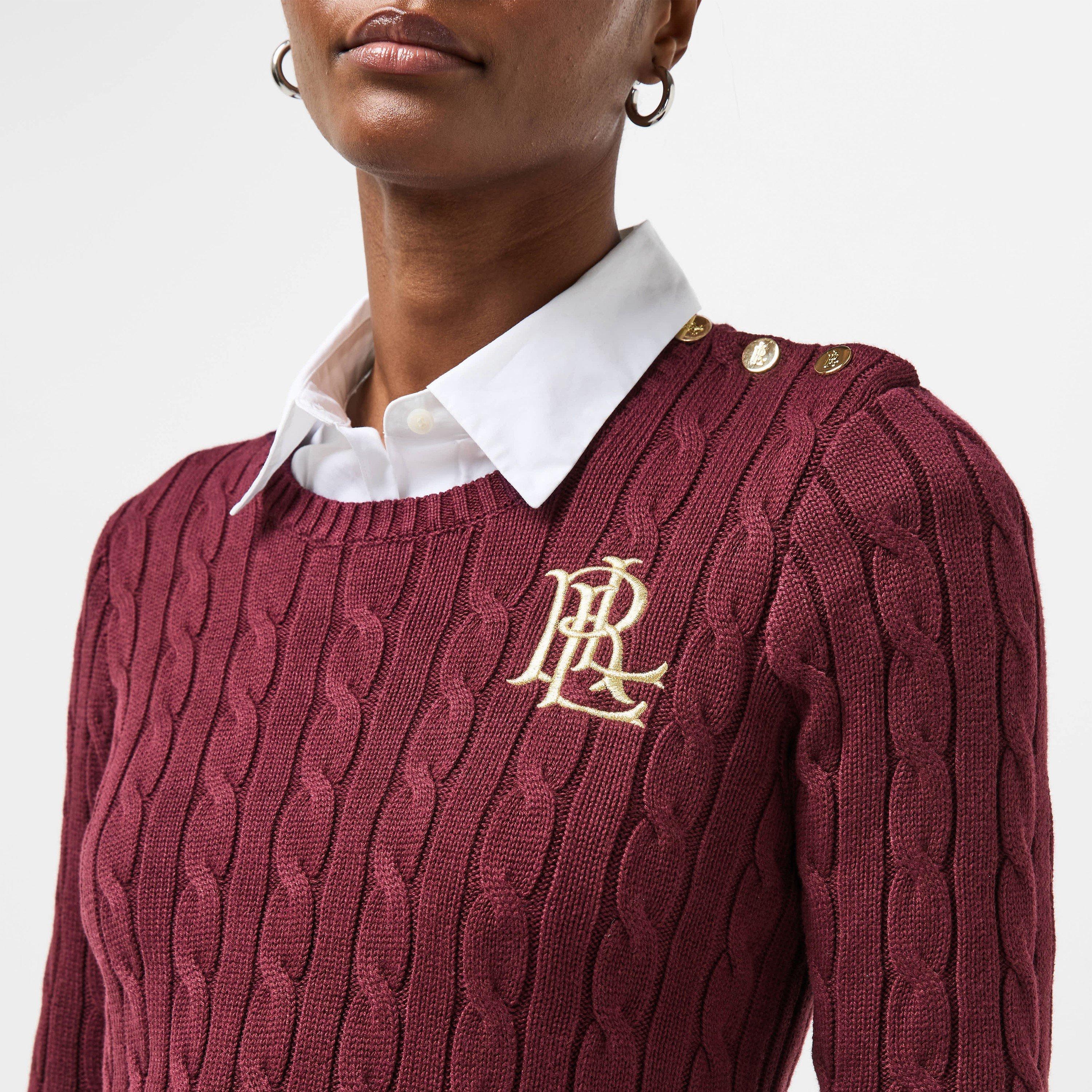 Dark Garnet - Lauren by Ralph Lauren - Women's Montiva Real Leather Knitted Crew Neck Jumper - 5