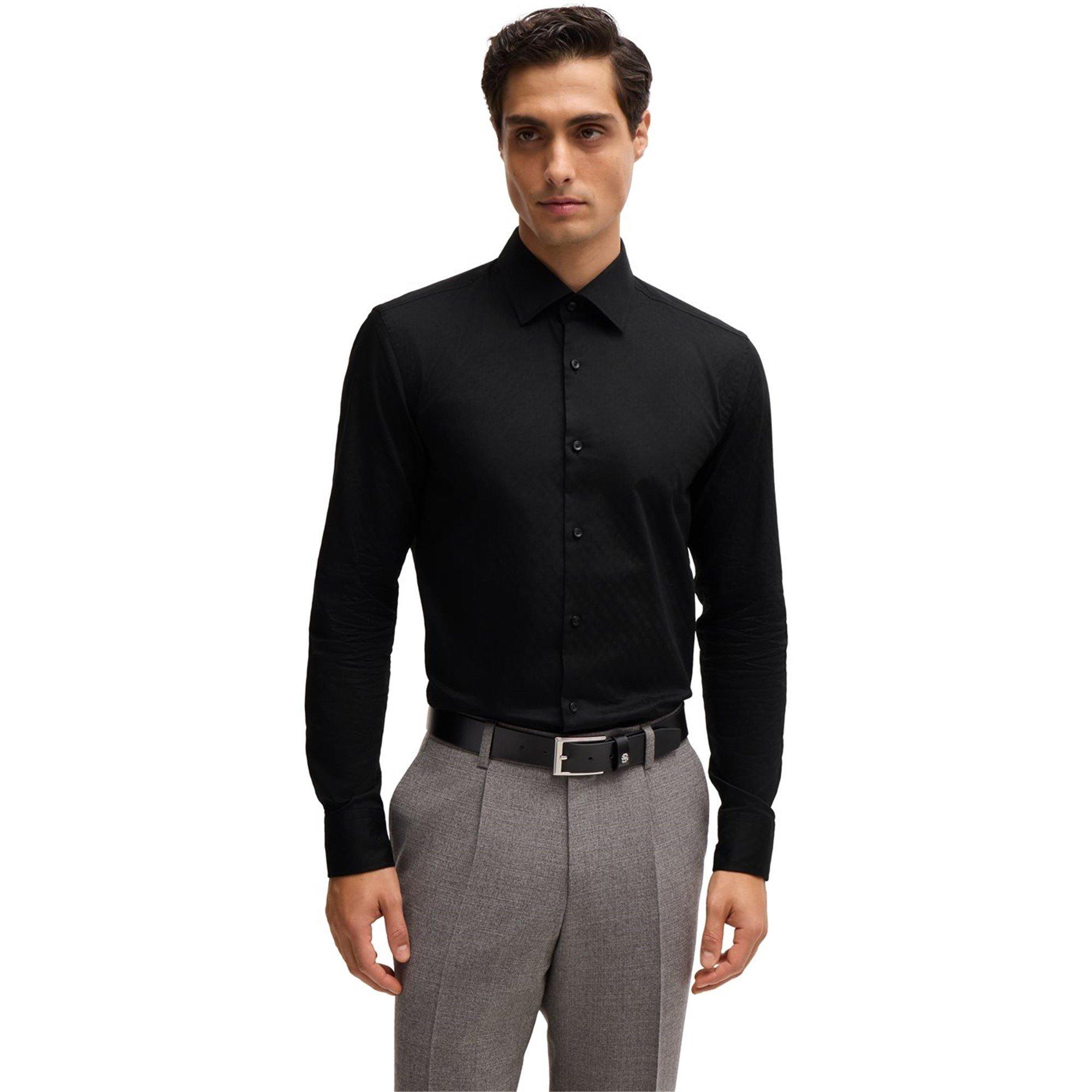 Black 001 - Boss - Men's HBB Plain Long-Sleeve Shirt - 2