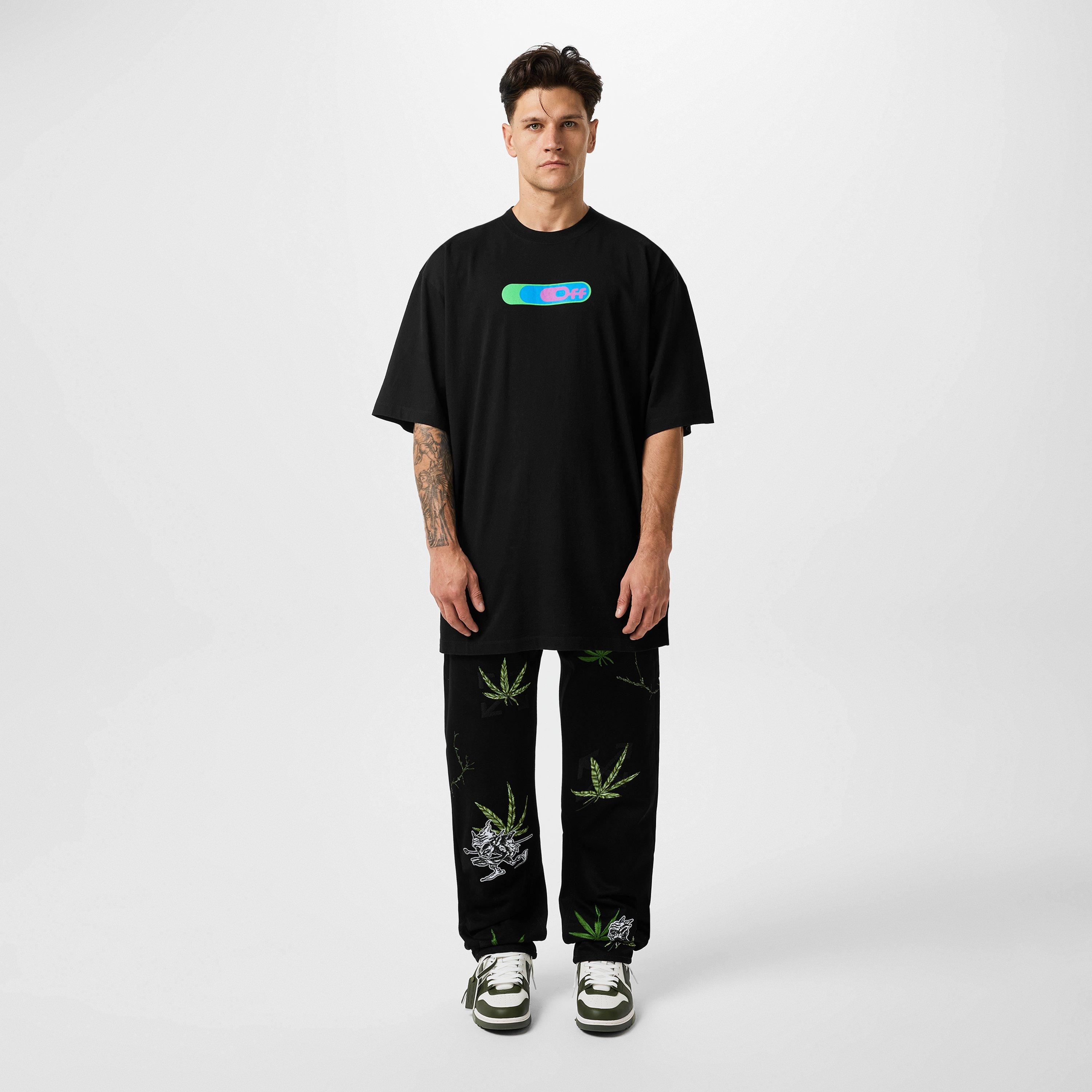 Black/Green - Off White - Men's Short-Sleeve Longline T-Shirt - 4