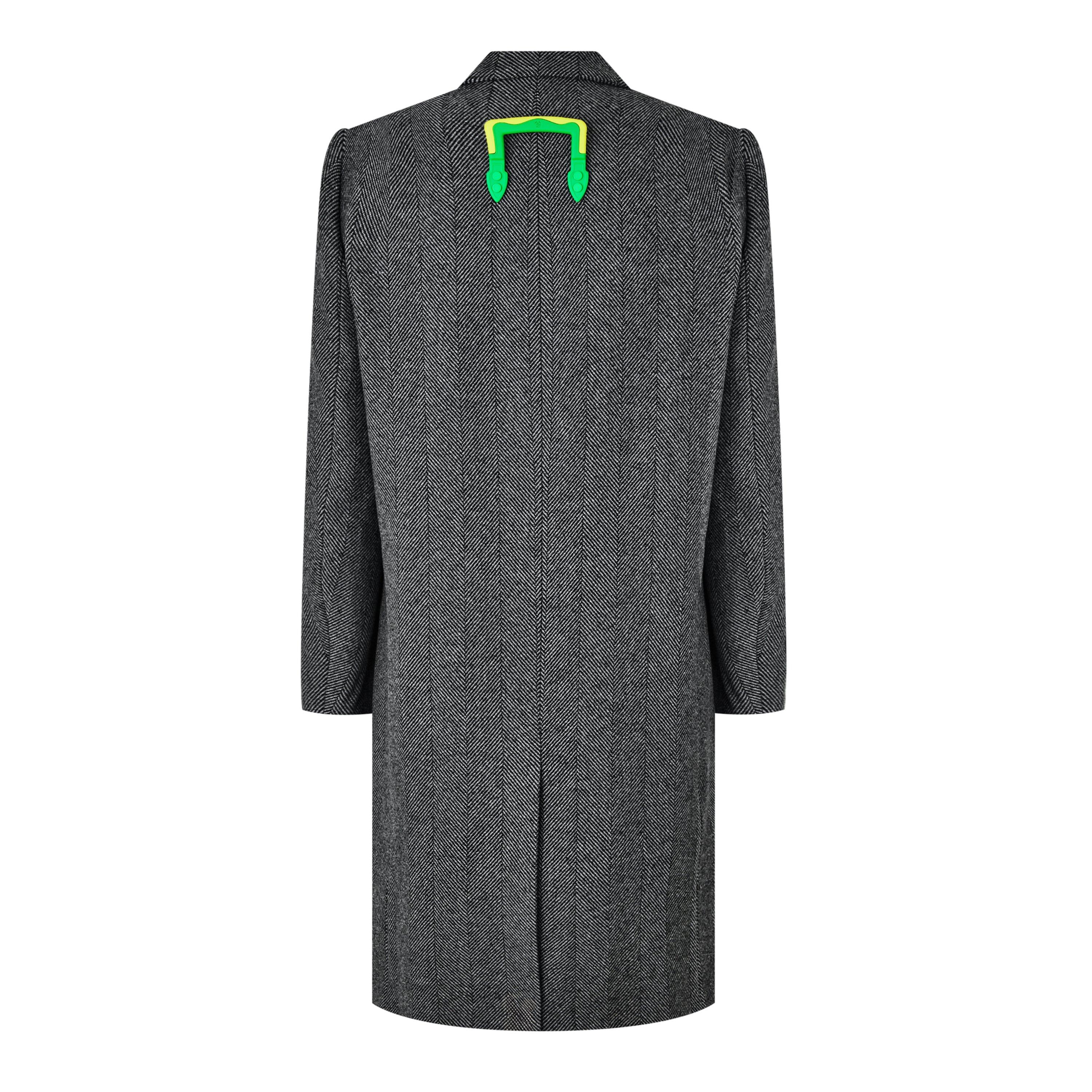 Anthracite - Off White - Men's Weather Resistant Metal Hardware Diagonal Stripe Trench Coat - 2