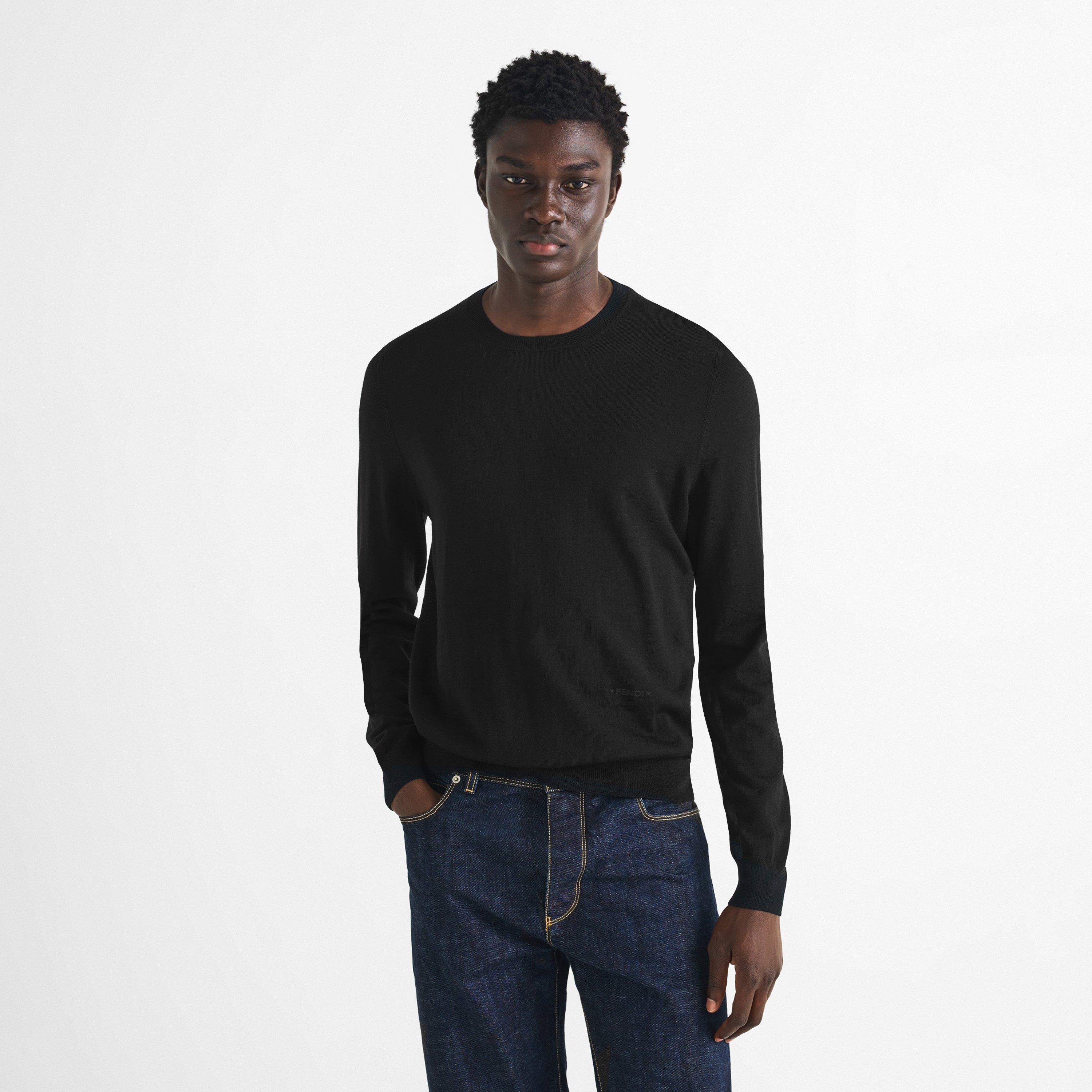 Nero - Fendi - Men's Wool Slim-Fit V-Neck Jumper - 3