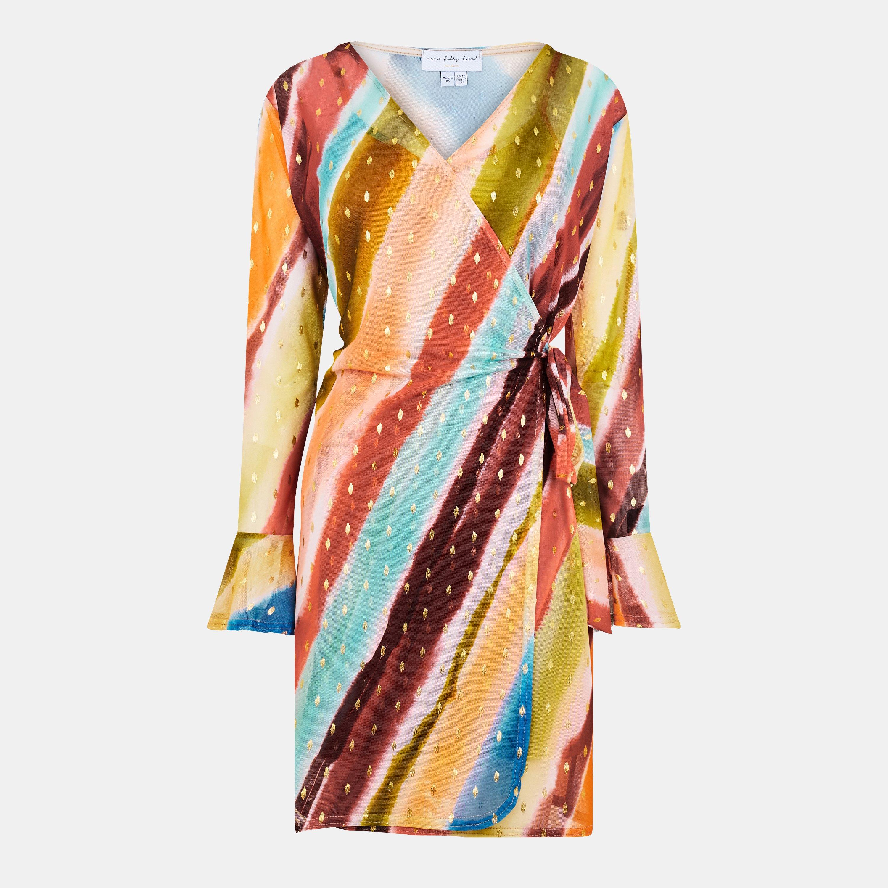 Never Fully Dressed Women's Sunset Vienna Wrap Dress - Orange - 14 (L)