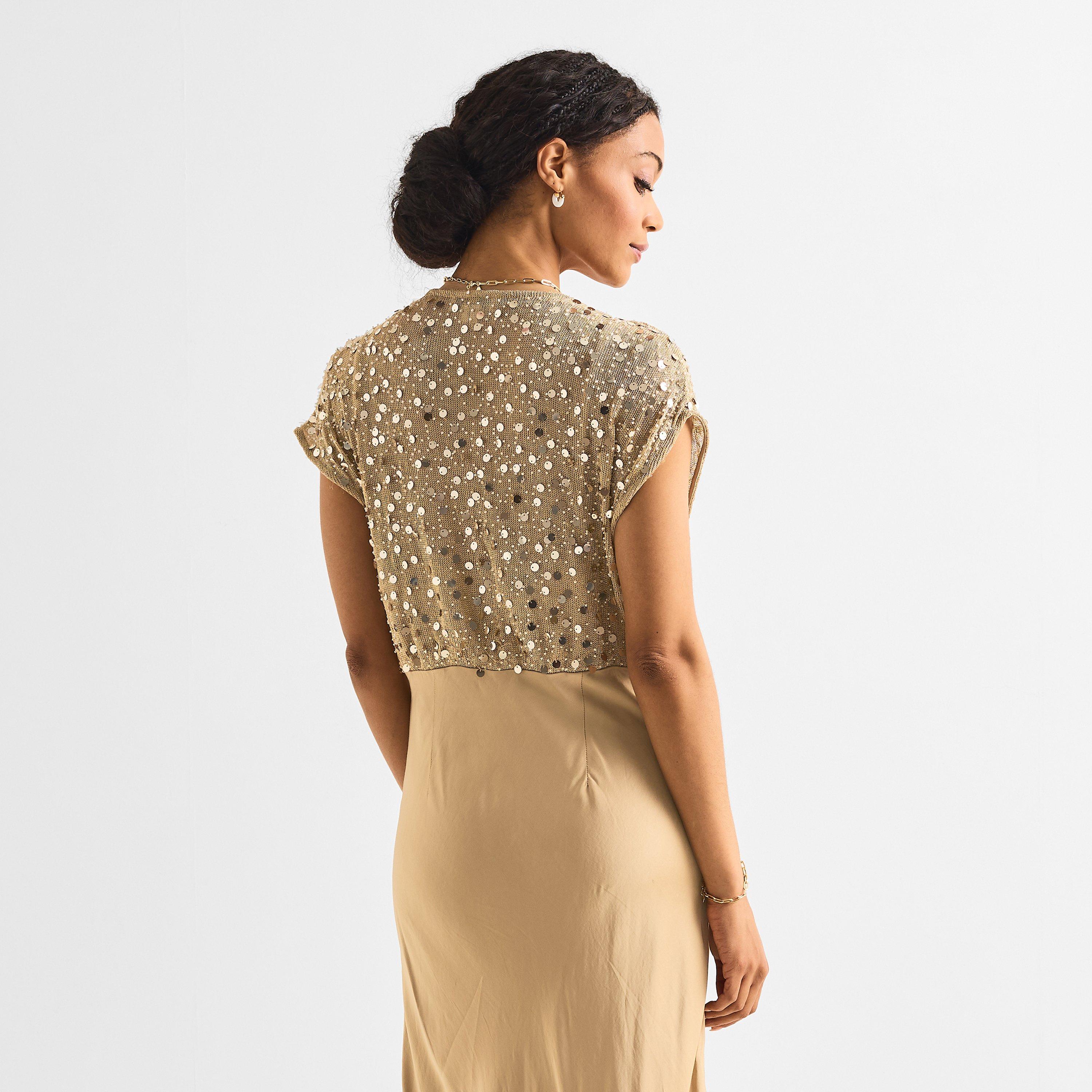 gold sequin elodie dress Eleodoro Dress In Gold Sequin Tweed main image 0