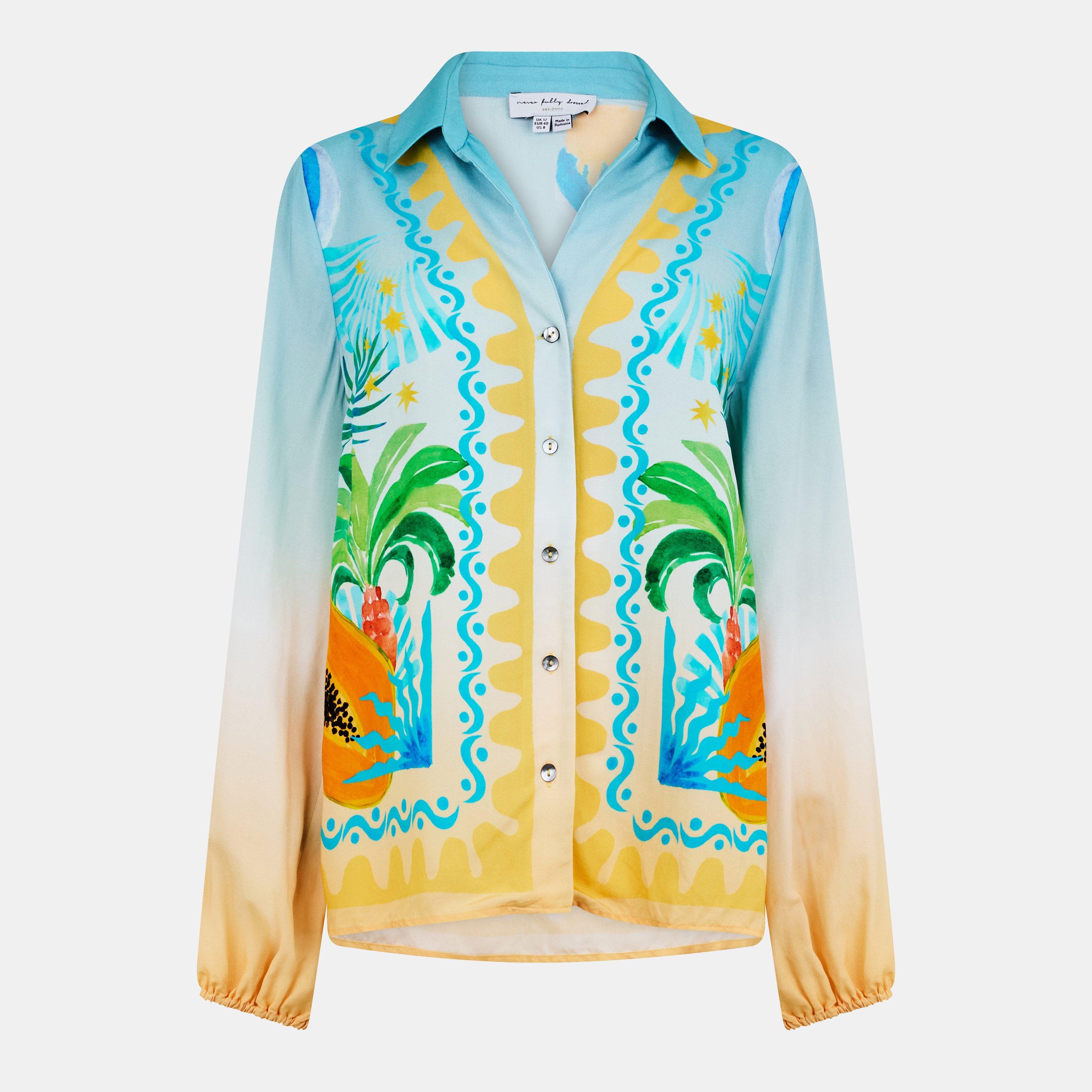 Never Fully Dressed Women's Rio Miley Long Sleeve Patterned Shirt - Blue - 8 (XS)