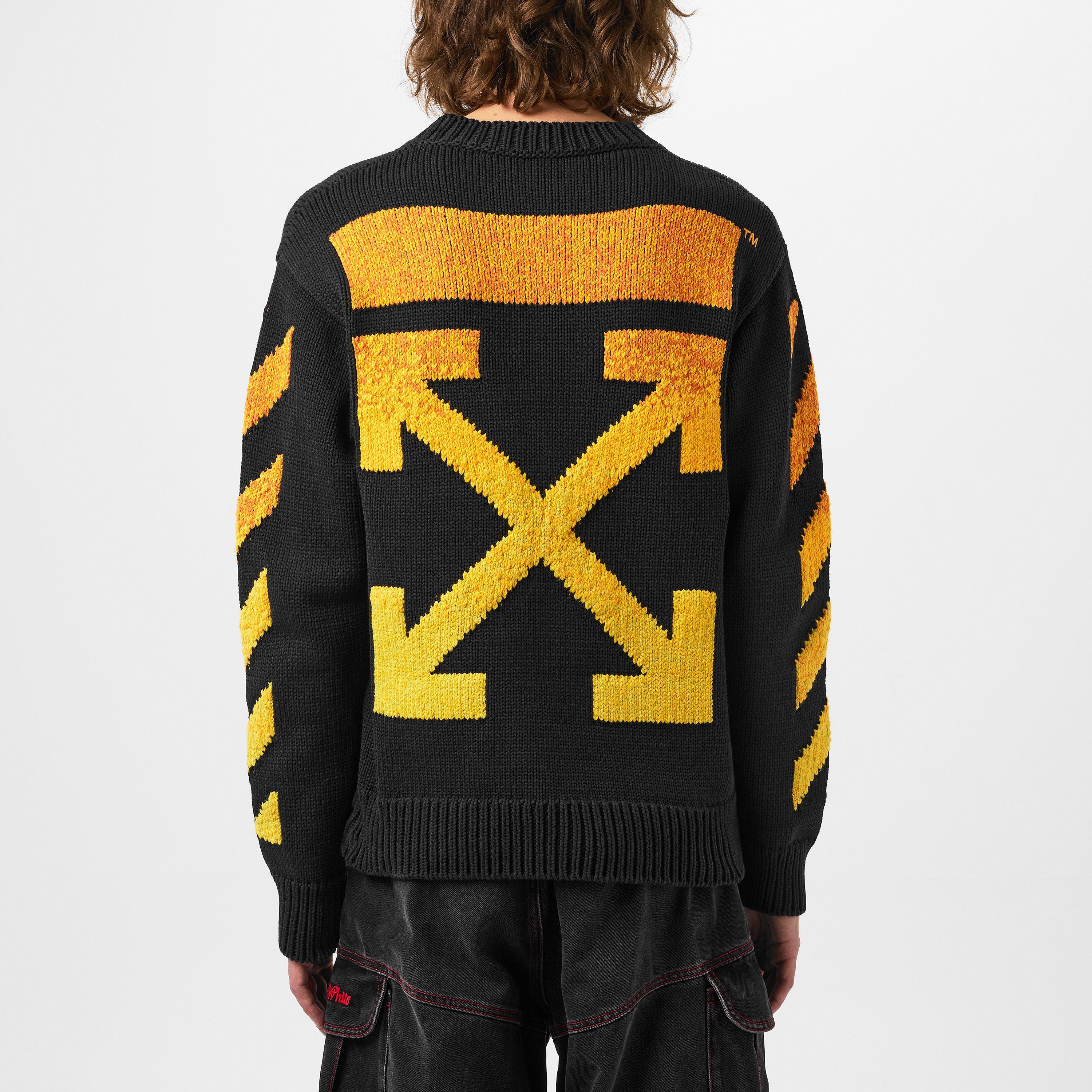 Black Oran - Off White - Men's Orange Gradient Arrow Design Hoodie - 3