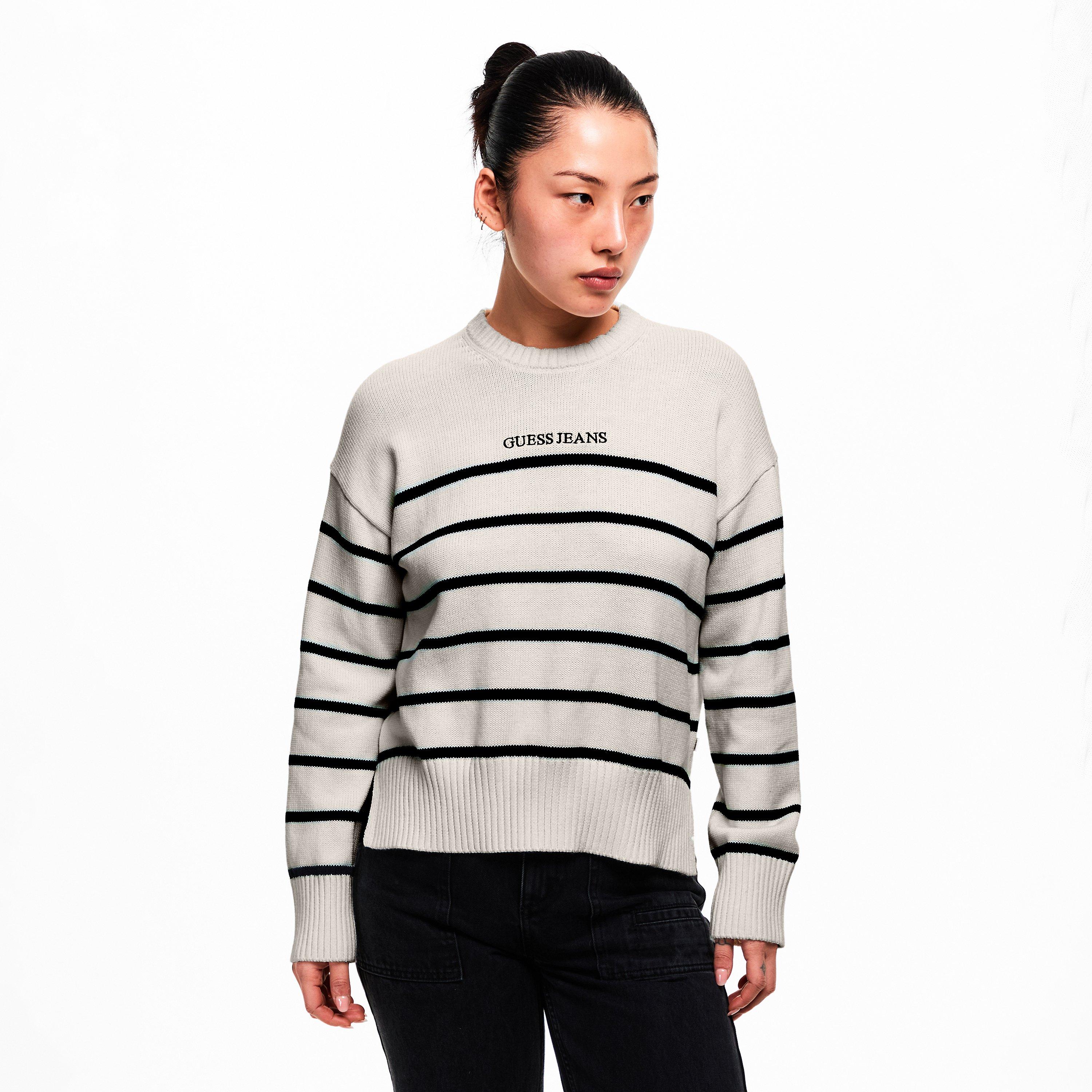 Wht/Daring Oc - Guess - Women's Stripe Knitted Crew Neck Jumper - 3