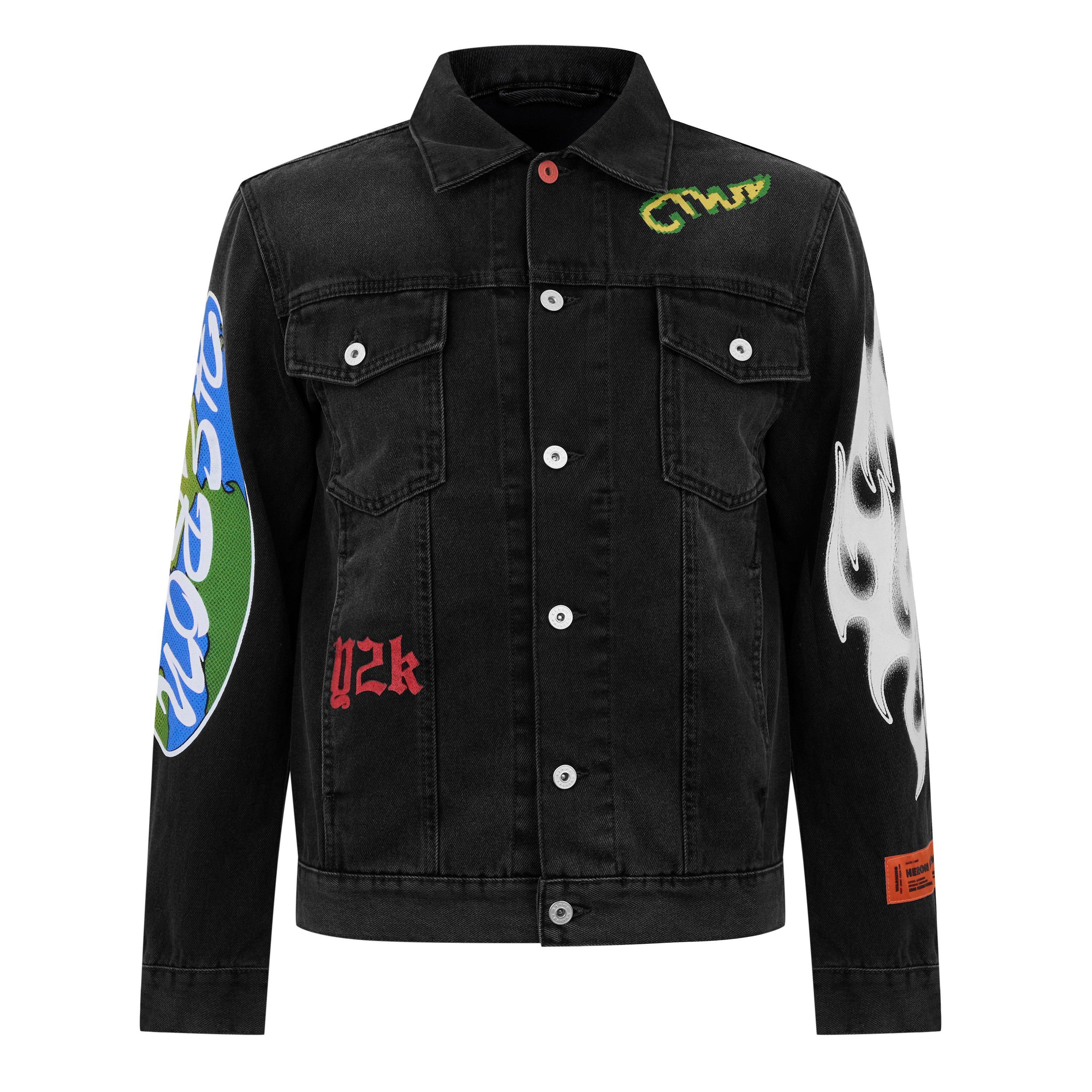 Black/Blue - Heron Preston - Men's Globe Collage Graphic Denim Jacket - 5