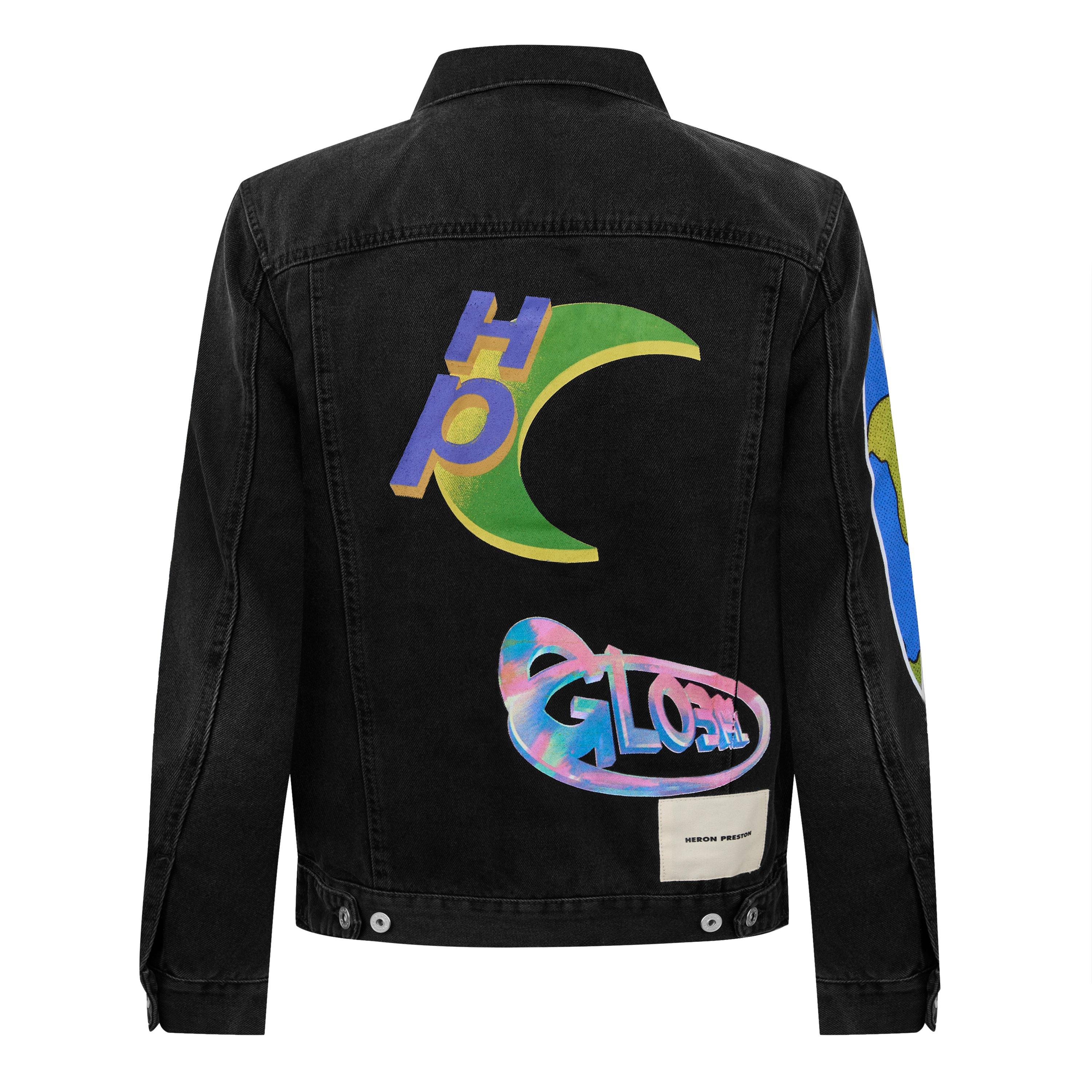 Black/Blue - Heron Preston - Men's Globe Collage Graphic Denim Jacket - 6