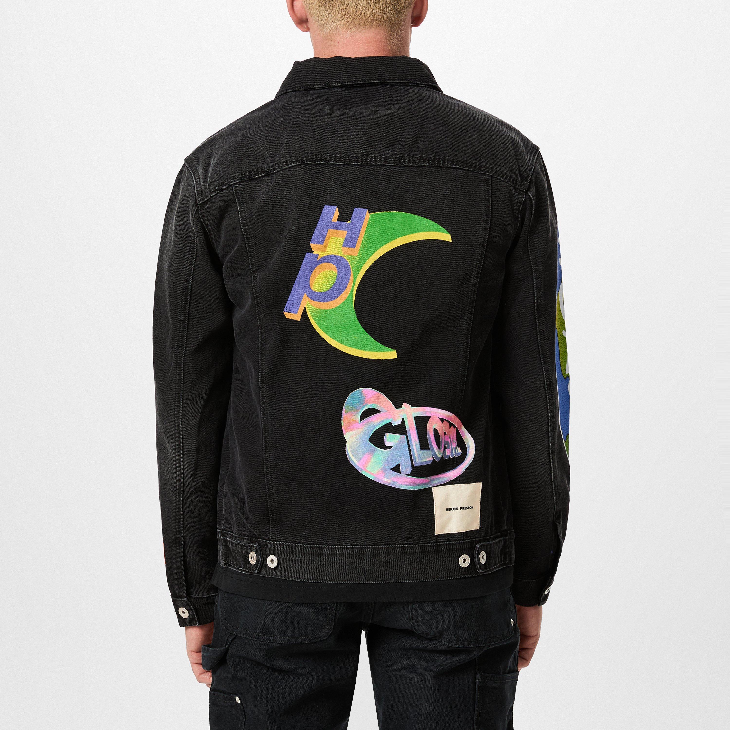 Black/Blue - Heron Preston - Men's Globe Collage Graphic Denim Jacket - 3