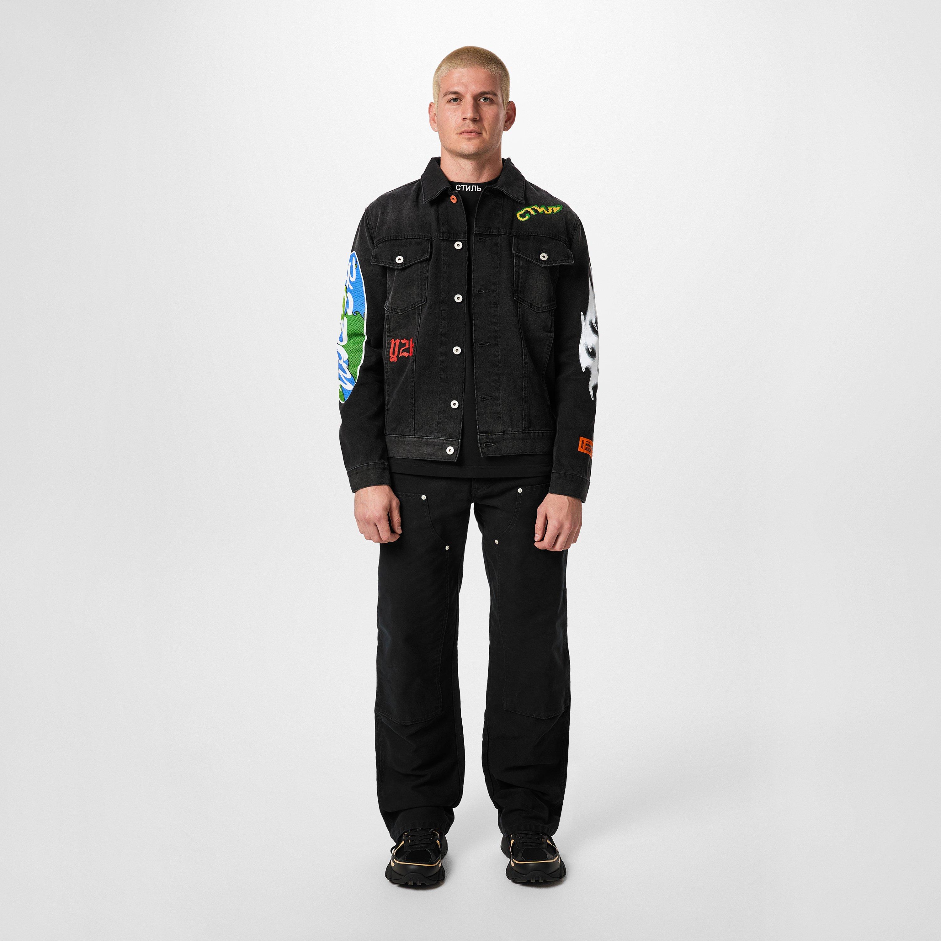 Black/Blue - Heron Preston - Men's Globe Collage Graphic Denim Jacket - 4