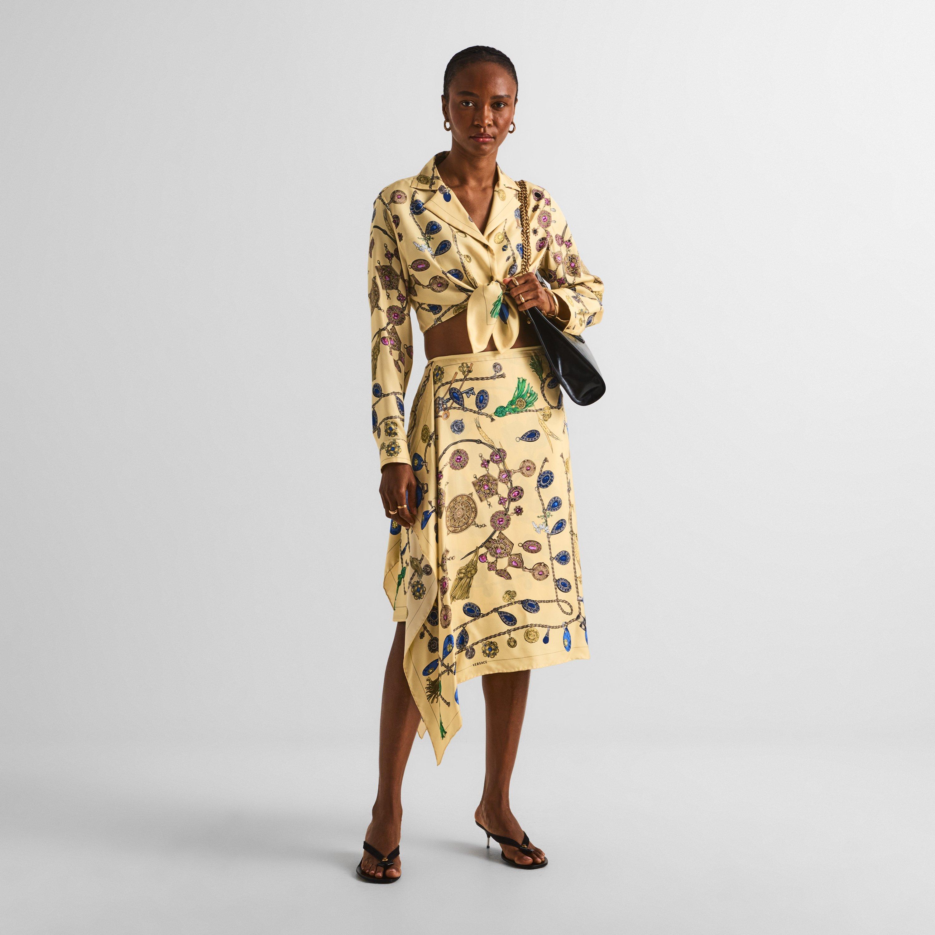 Versace | Women's Silk High-Waisted Asymmetric-Hem Midi Skirt
