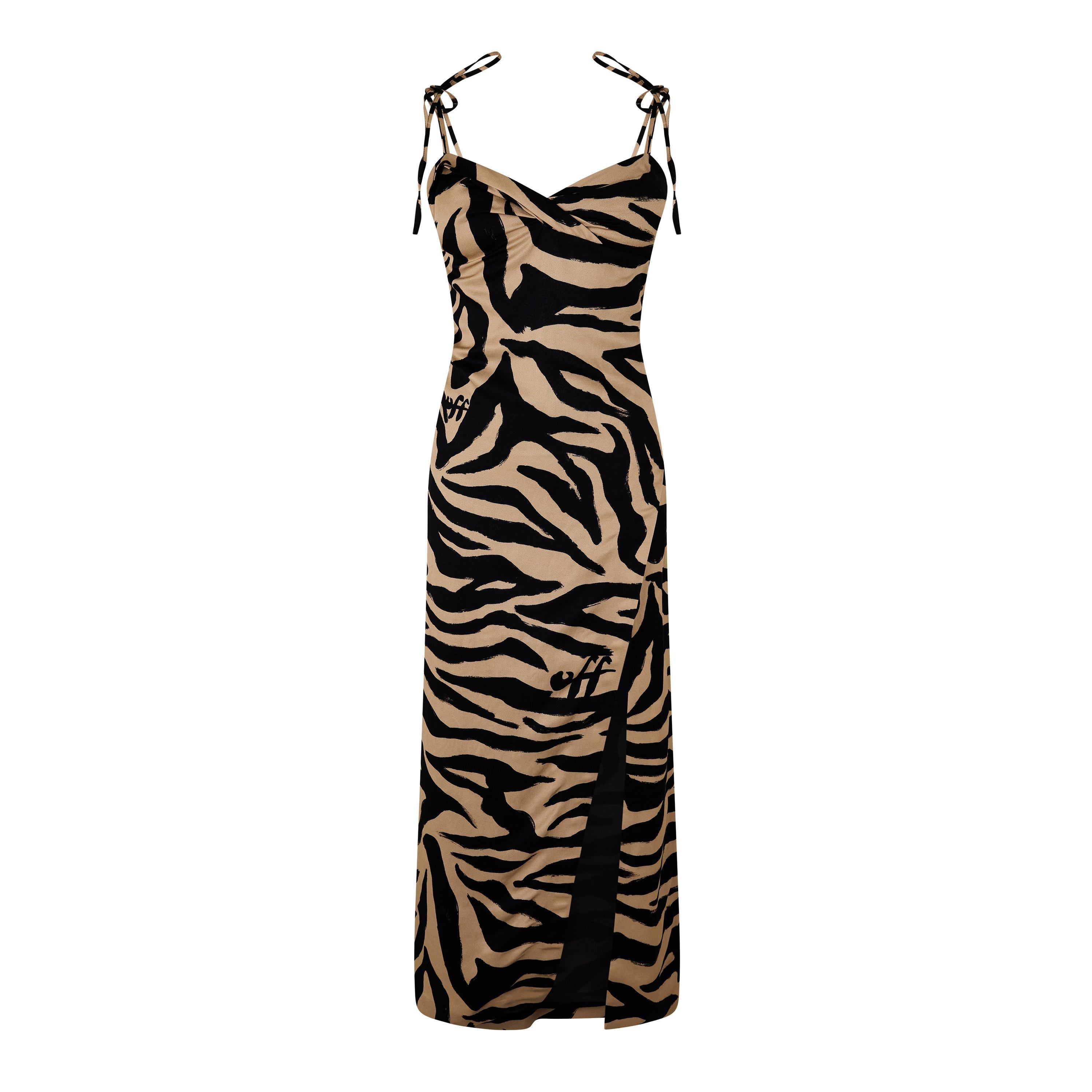 Black Zebra - Off White - Women's Zebra Print Midi Dress - 1