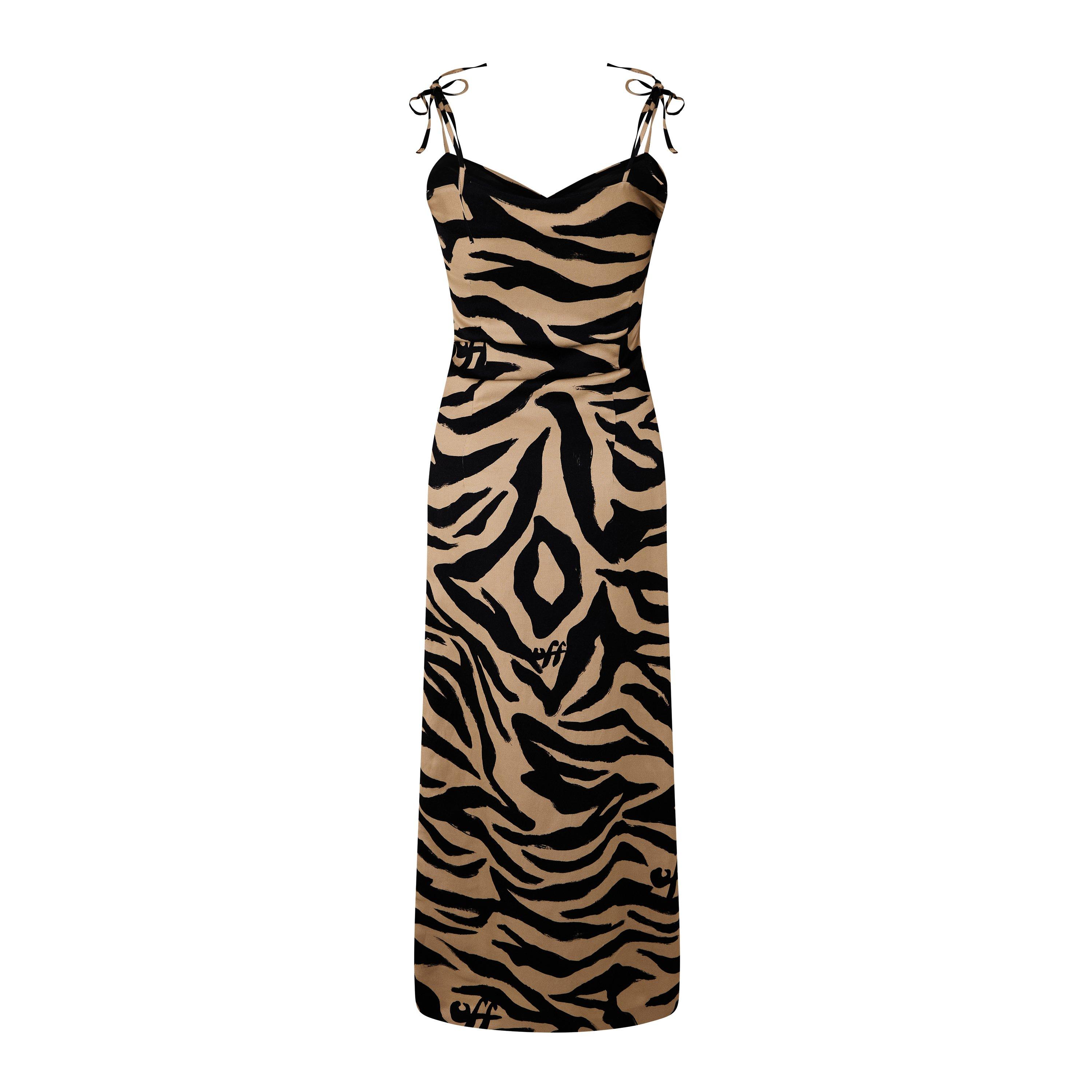 Black Zebra - Off White - Women's Zebra Print Midi Dress Design - 2