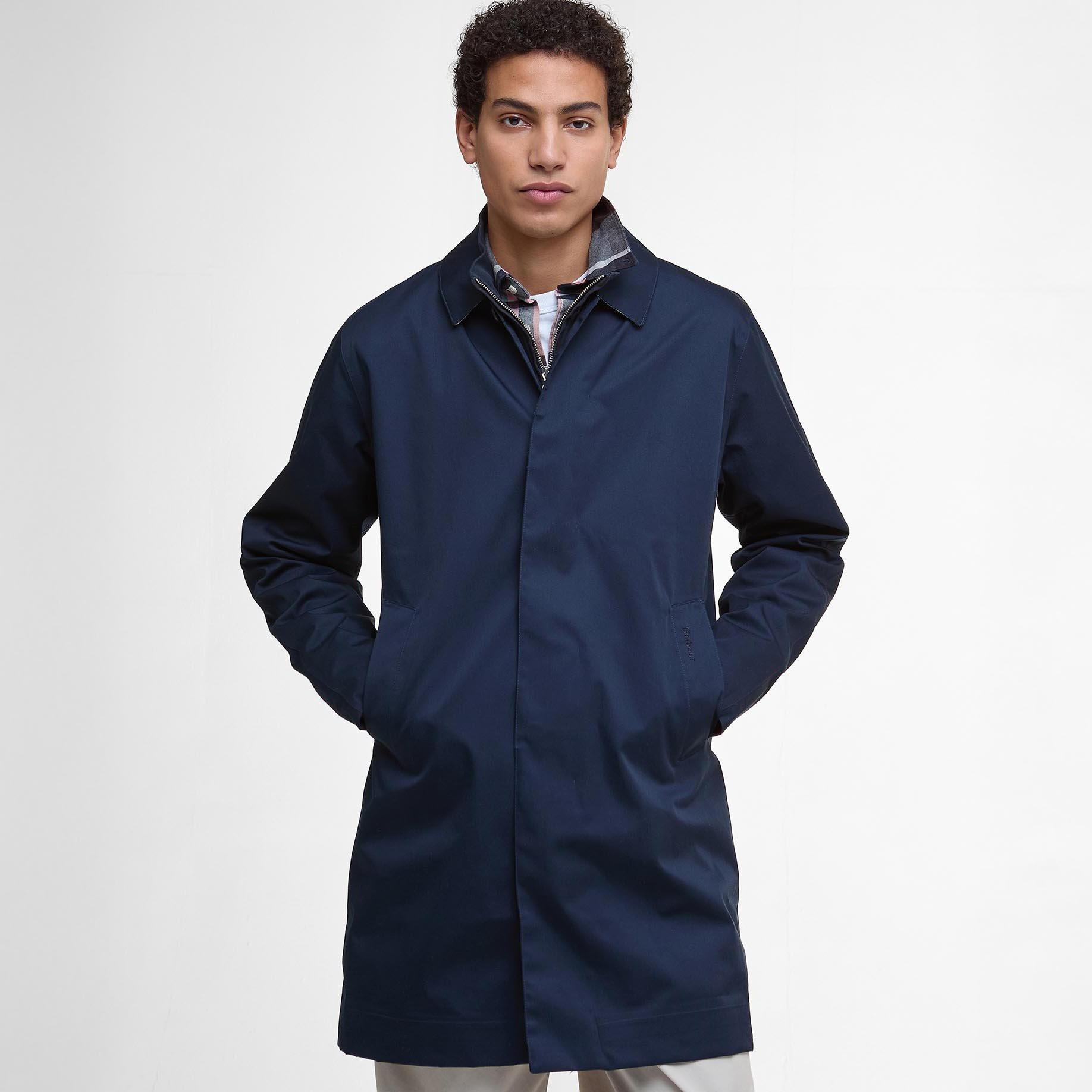 Navy NY75 - Barbour - Men's Lorden Thigh Length Long Sleeve Button Mac - 2