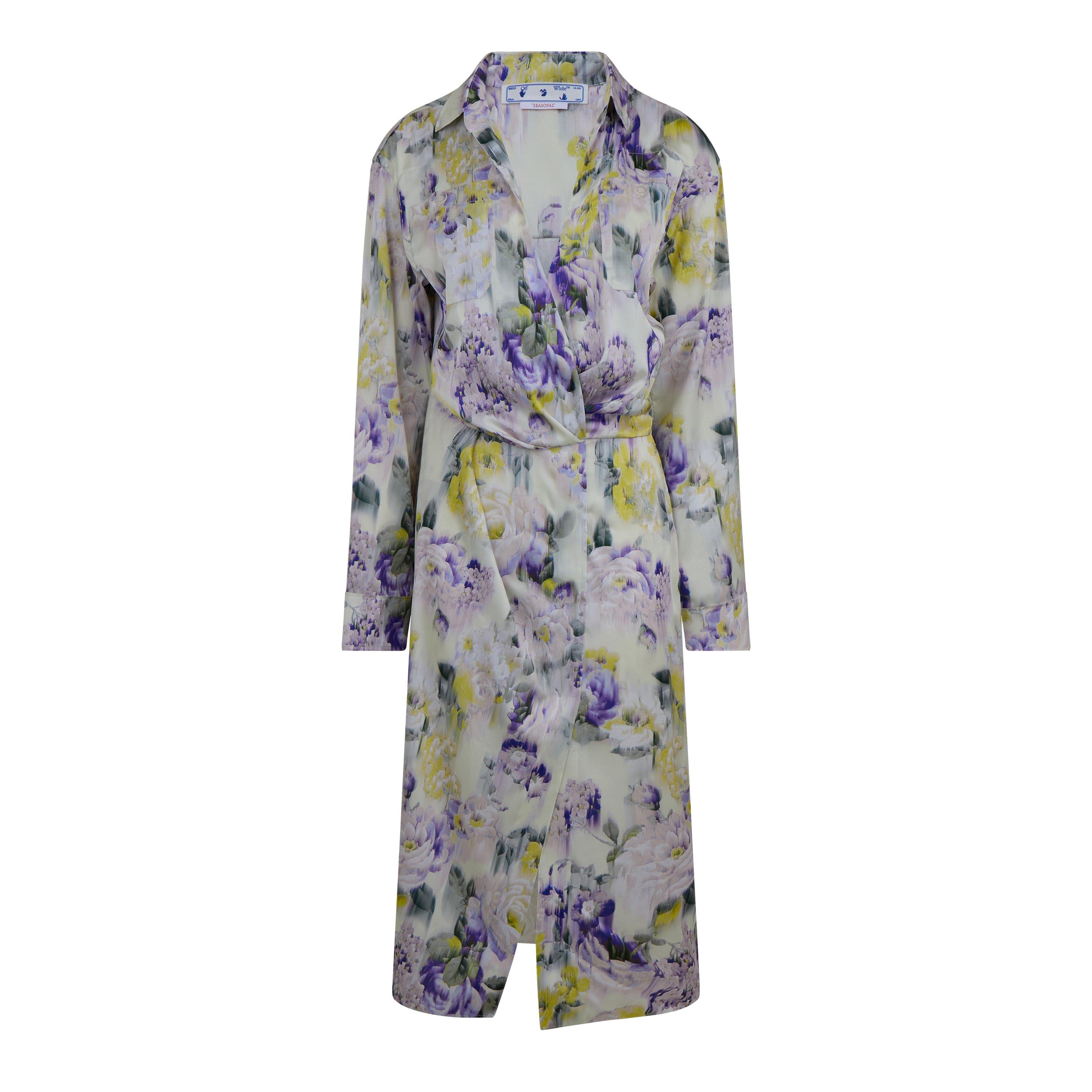 Green - Off White - Women's Chine Satin Twist Long Sleeve Dress Shirt - 1
