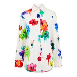 Off White Floral Pop Zip Shirt