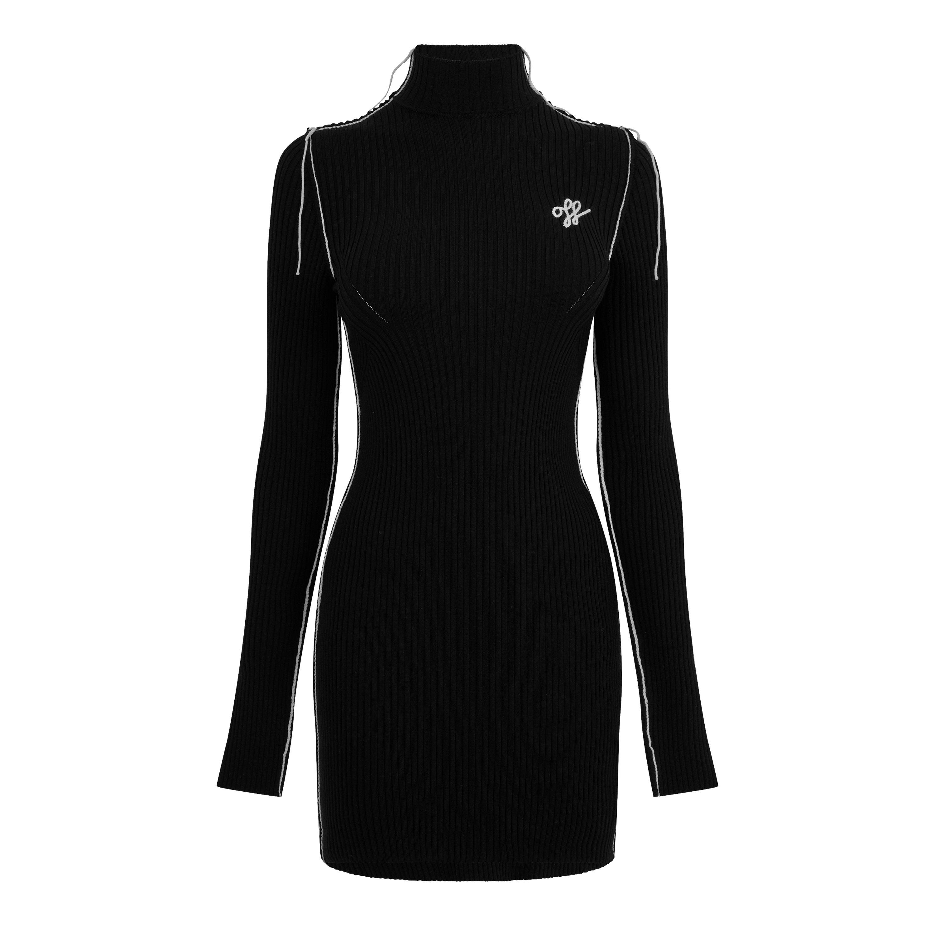 Black Whit - Off White - Women's Turtleneck Mini Dress, Turtleneck Style - 1