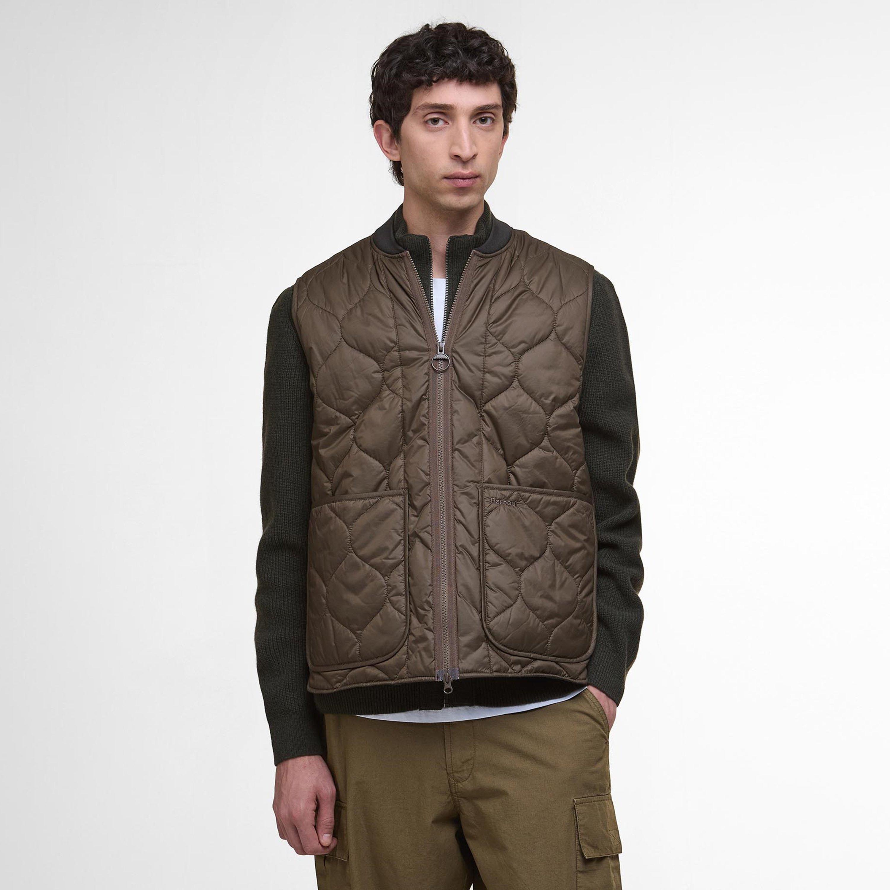 Dark Olive - Barbour - Men's Re-Engineered Utility Liddesdale Quilted Full Zip Sleeveless Gilet - 2