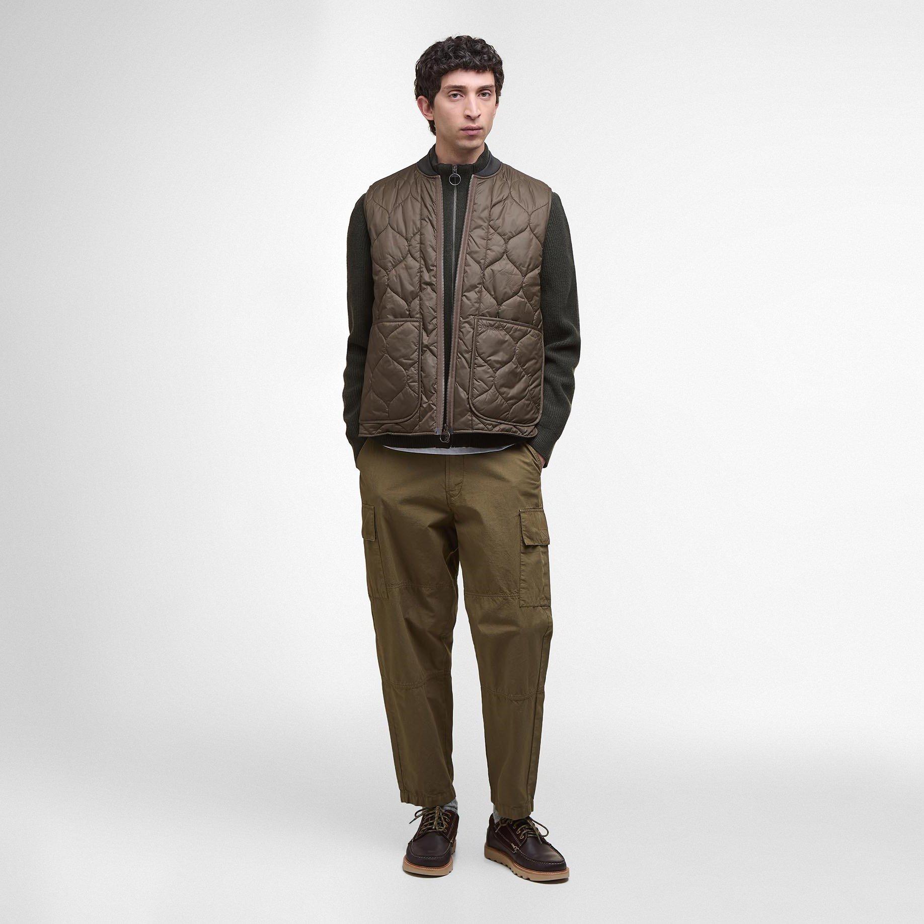 Dark Olive - Barbour - Men's Re-Engineered Utility Liddesdale Quilted Full Zip Sleeveless Gilet - 6