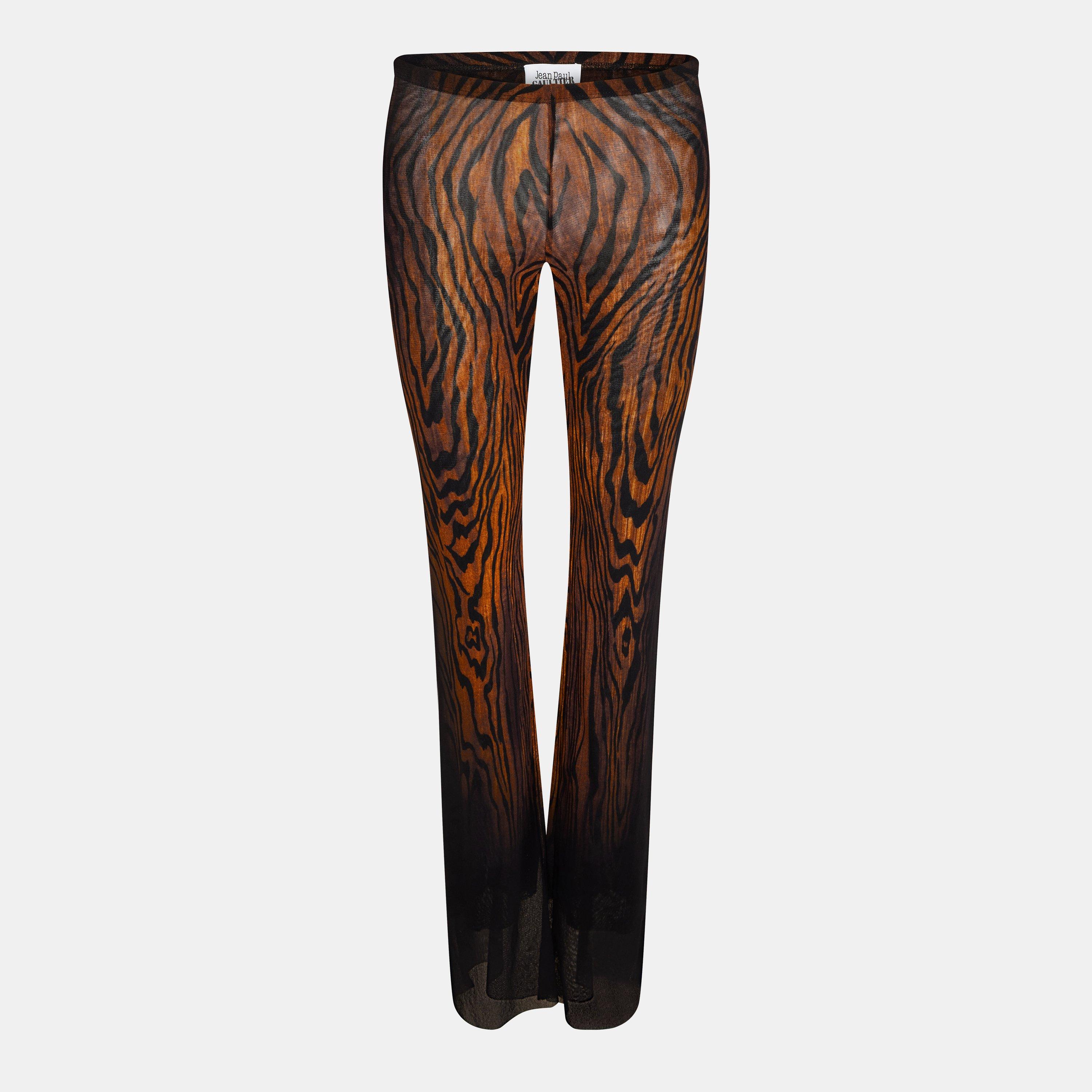 Black/Brwn - Jean Paul Gaultier - Women's High Waisted Stretch Flared Trousers - 1