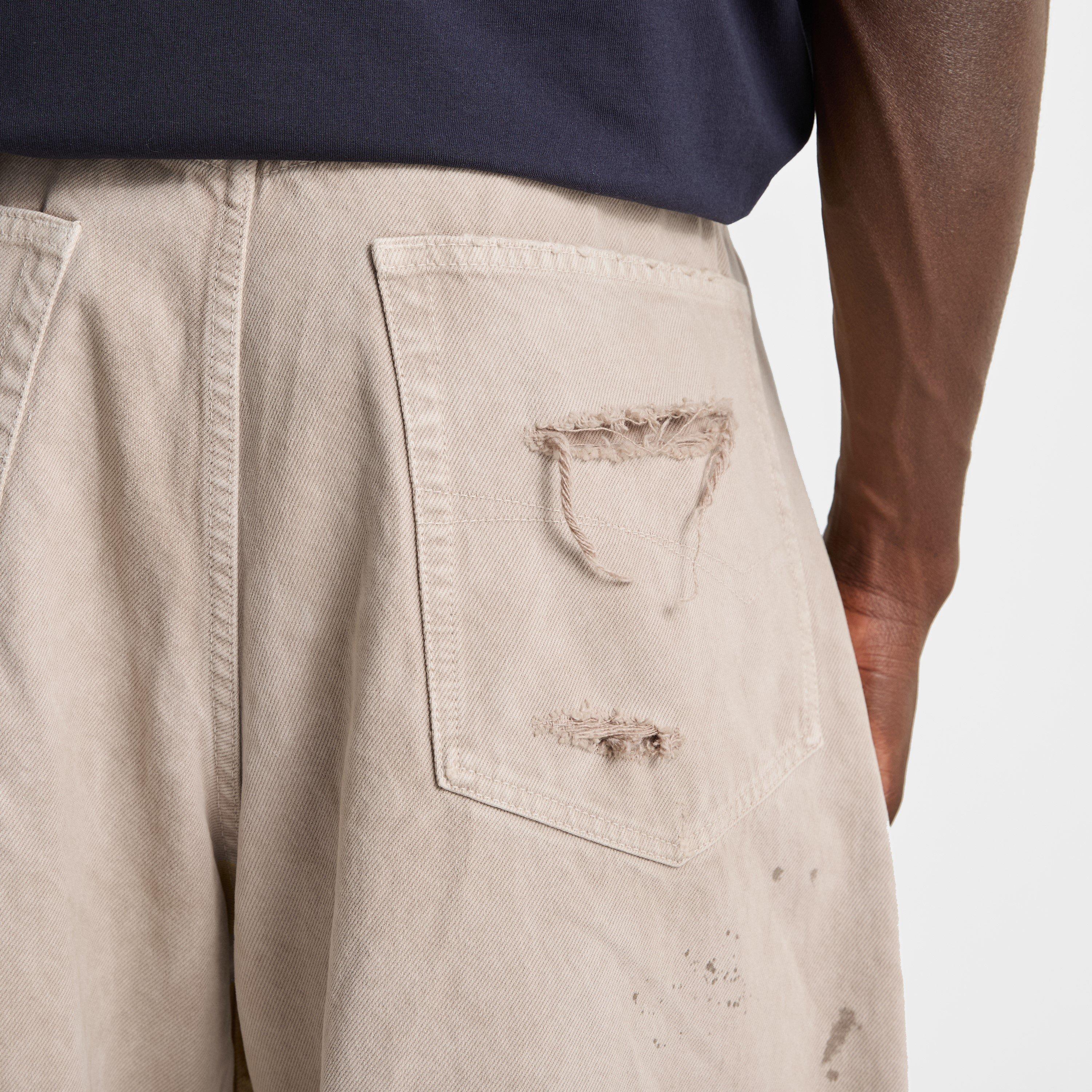 Beige - Balenciaga - Men's Relax Distressed Cotton Wide Leg Jeans - 5