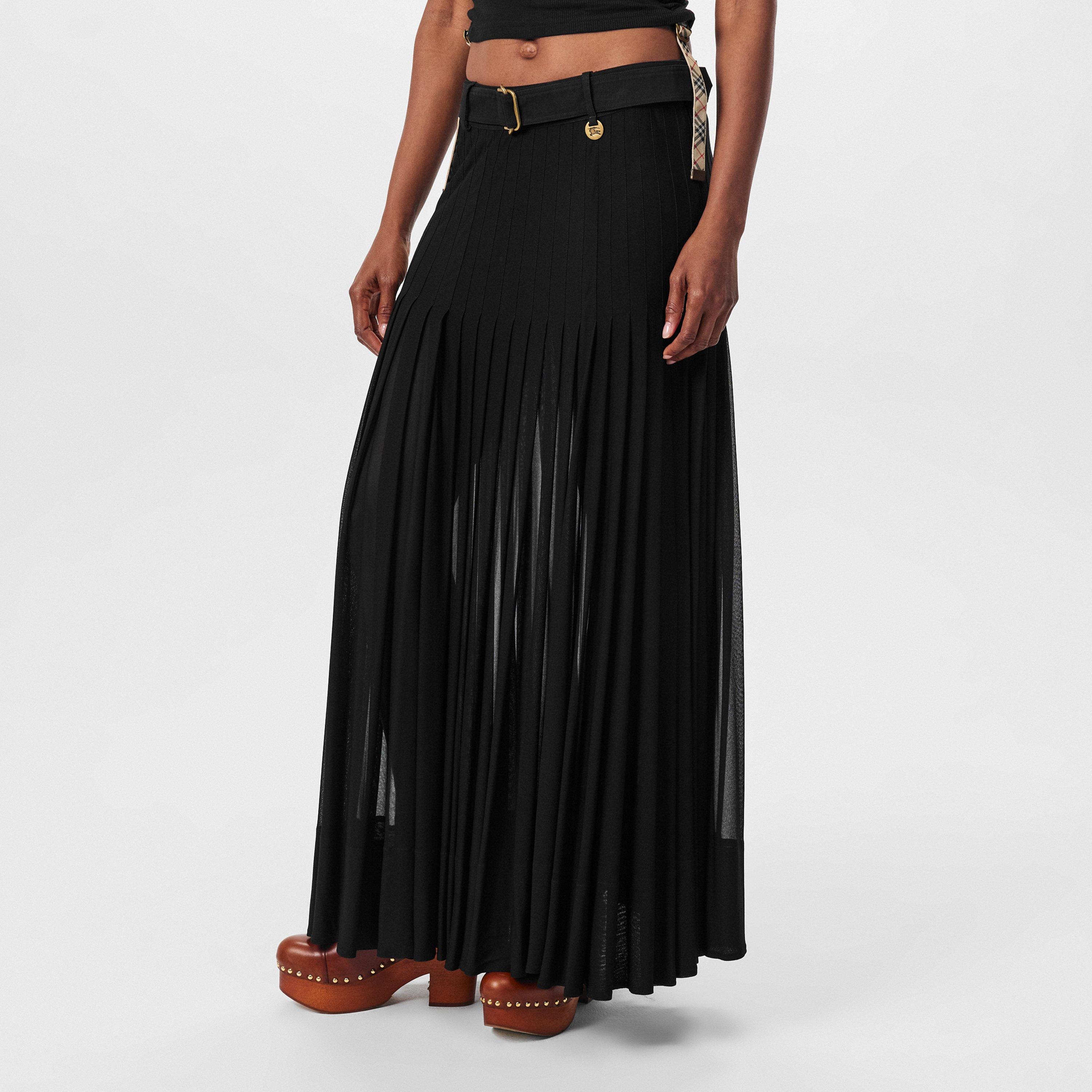 Black - Burberry - Women's Burb Pleat Black Maxi Skirt - 3