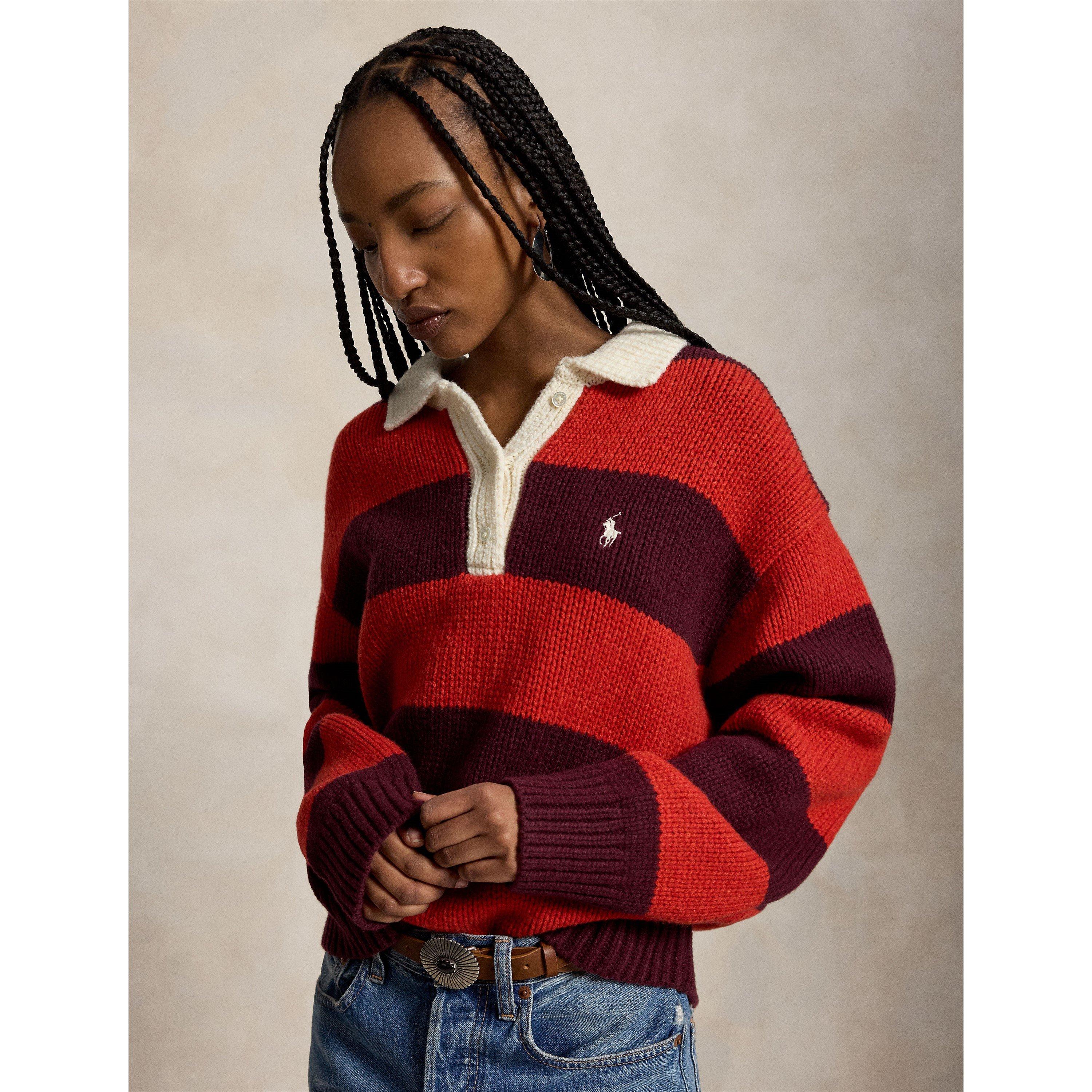 Wine Brandy - Polo Ralph Lauren - Women's Sweater Rugby Knitted Long Sleeve Polo Shirt - 2