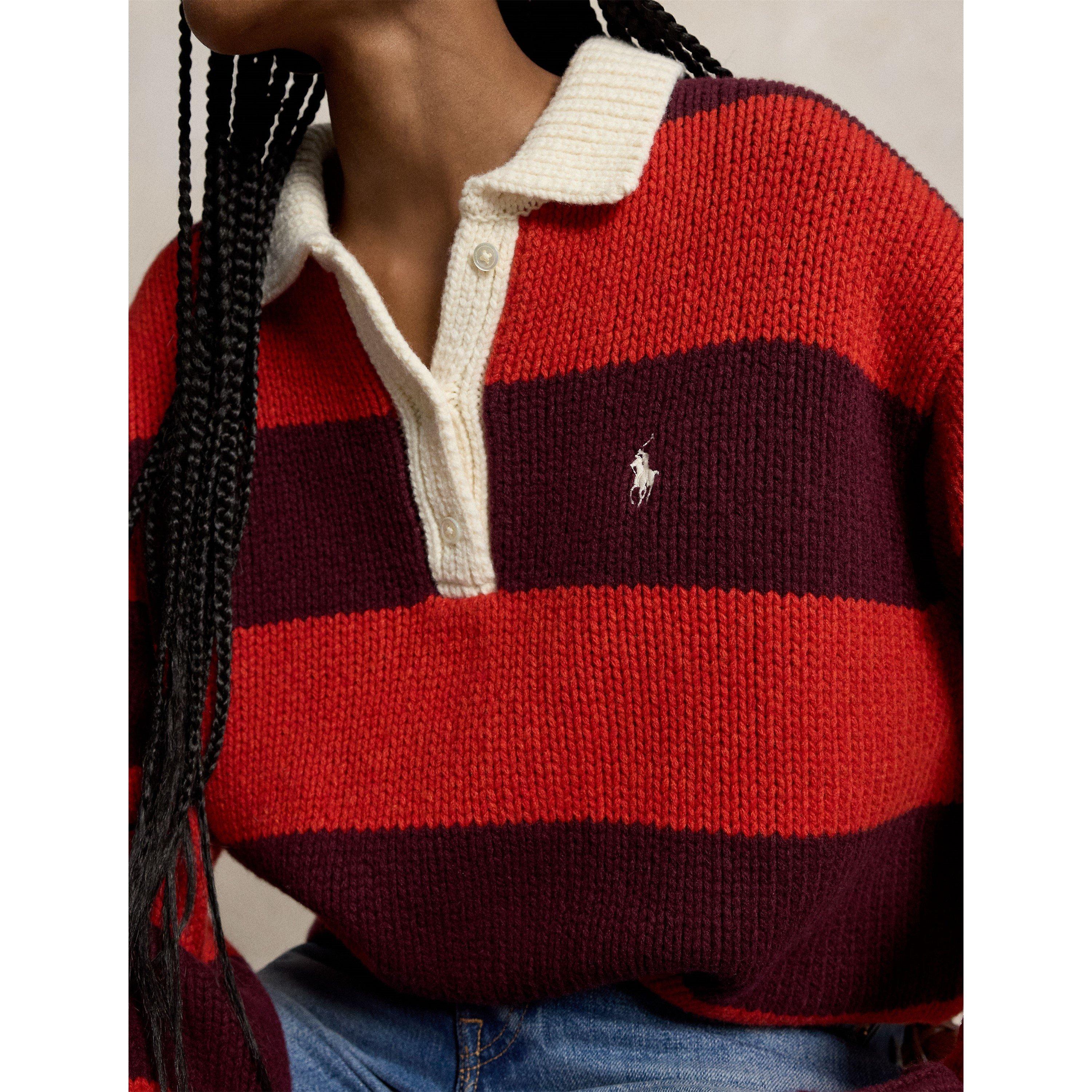 Wine Brandy - Polo Ralph Lauren - Women's Sweater Rugby Knitted Long Sleeve Polo Shirt - 4