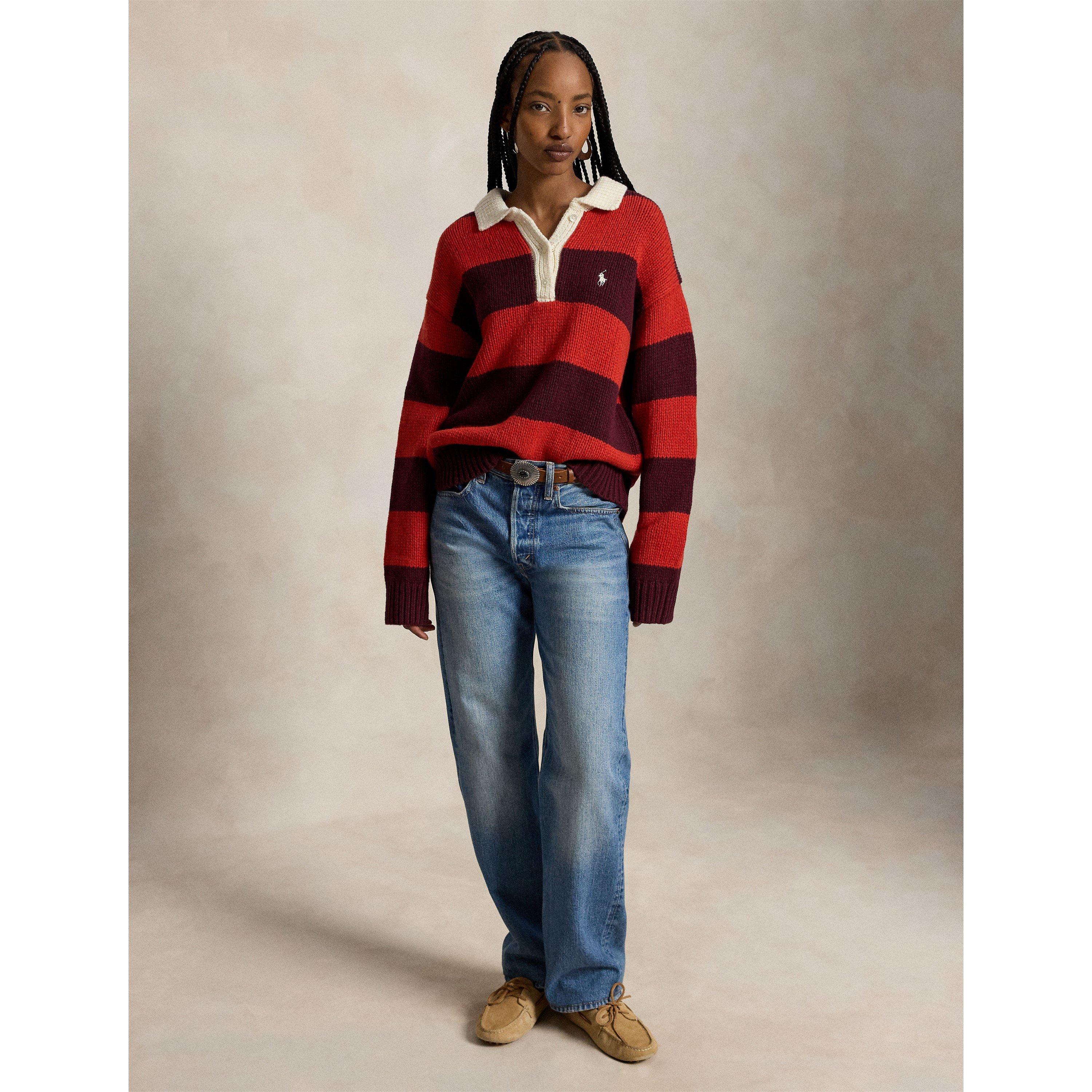 Wine Brandy - Polo Ralph Lauren - Women's Sweater Rugby Knitted Long Sleeve Polo Shirt - 5