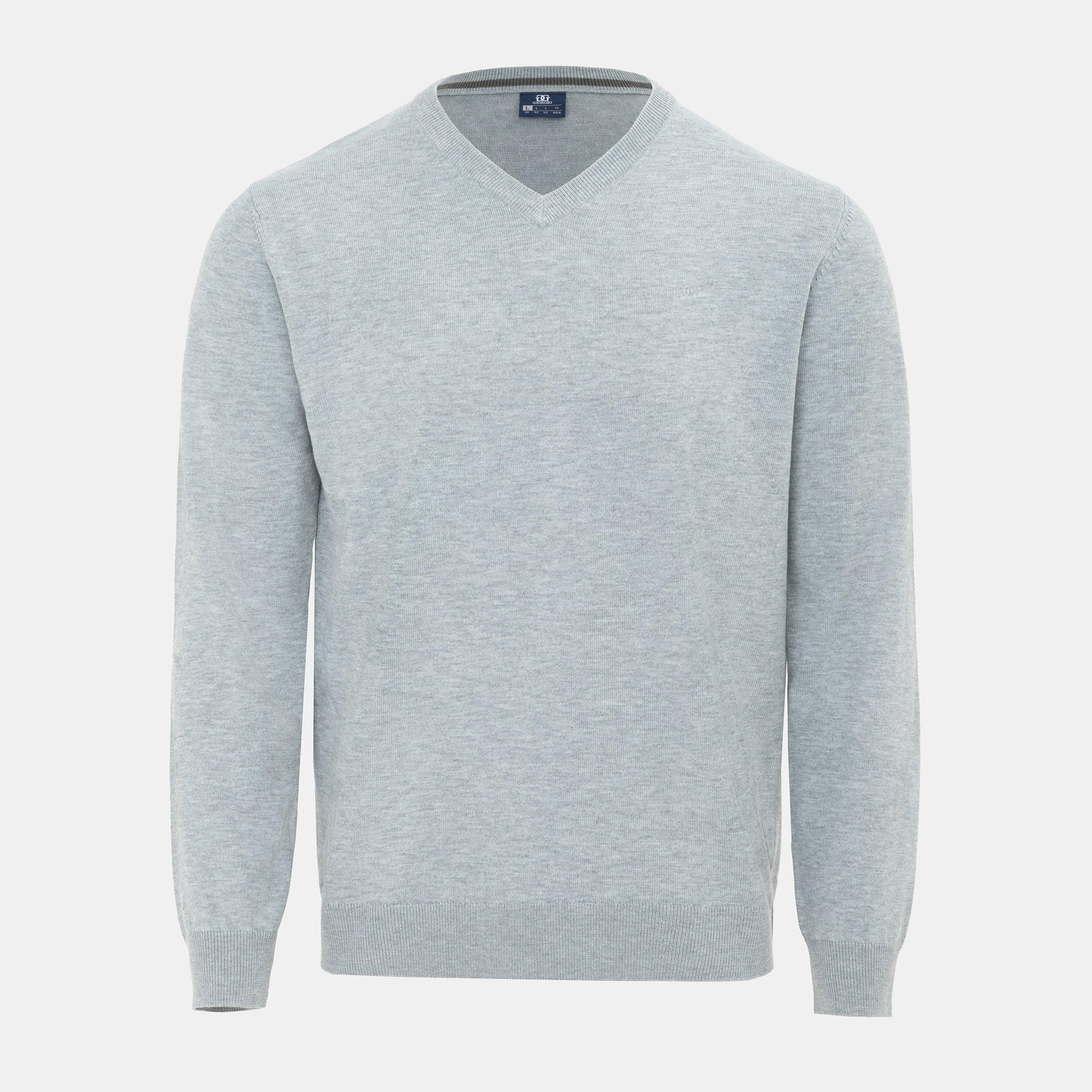 Giorgio Men's V Neck Classic Knitted Sweater - Grey Marl - Large