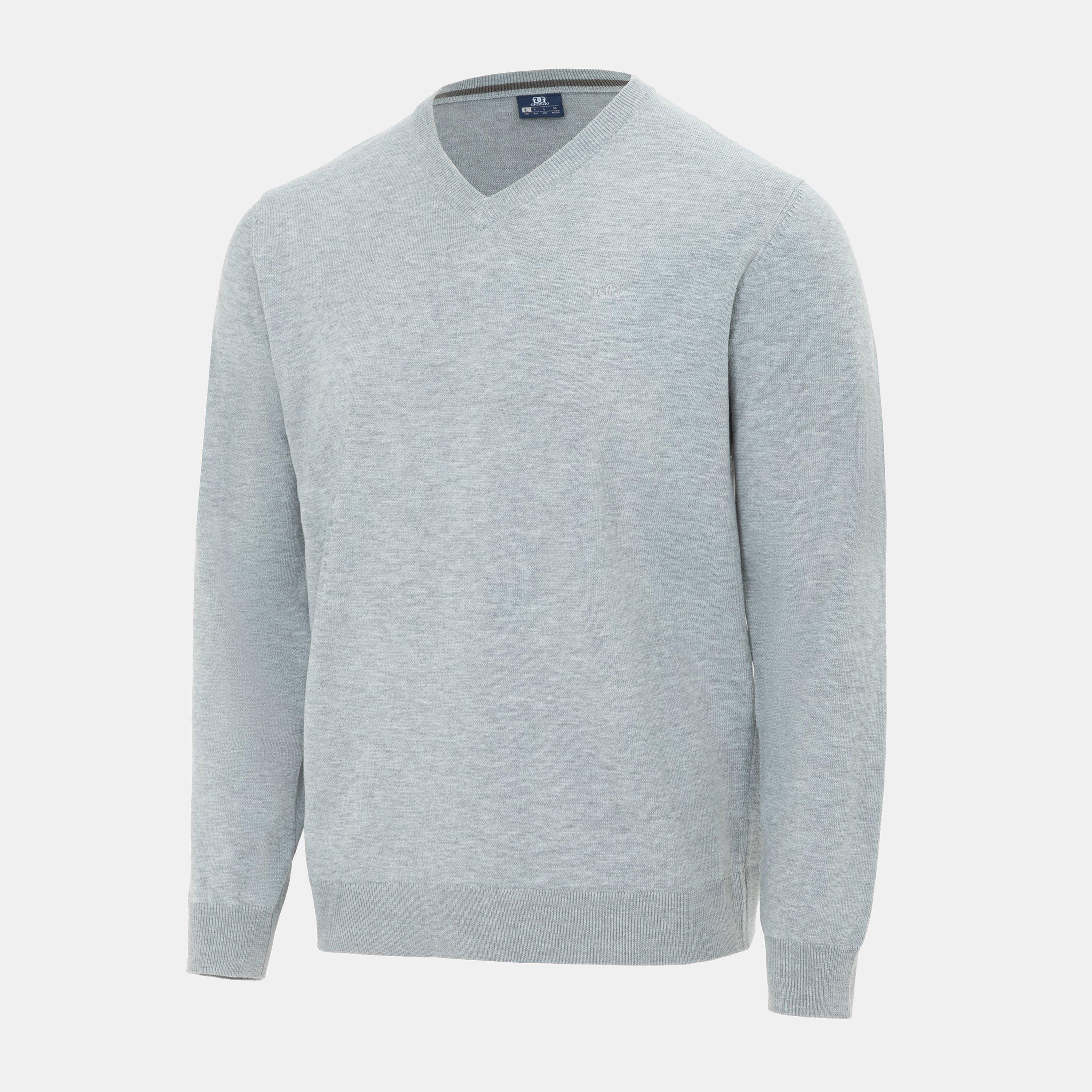 Grey Marl - Giorgio - V Neck Classic Knitted Sweater Men - 3