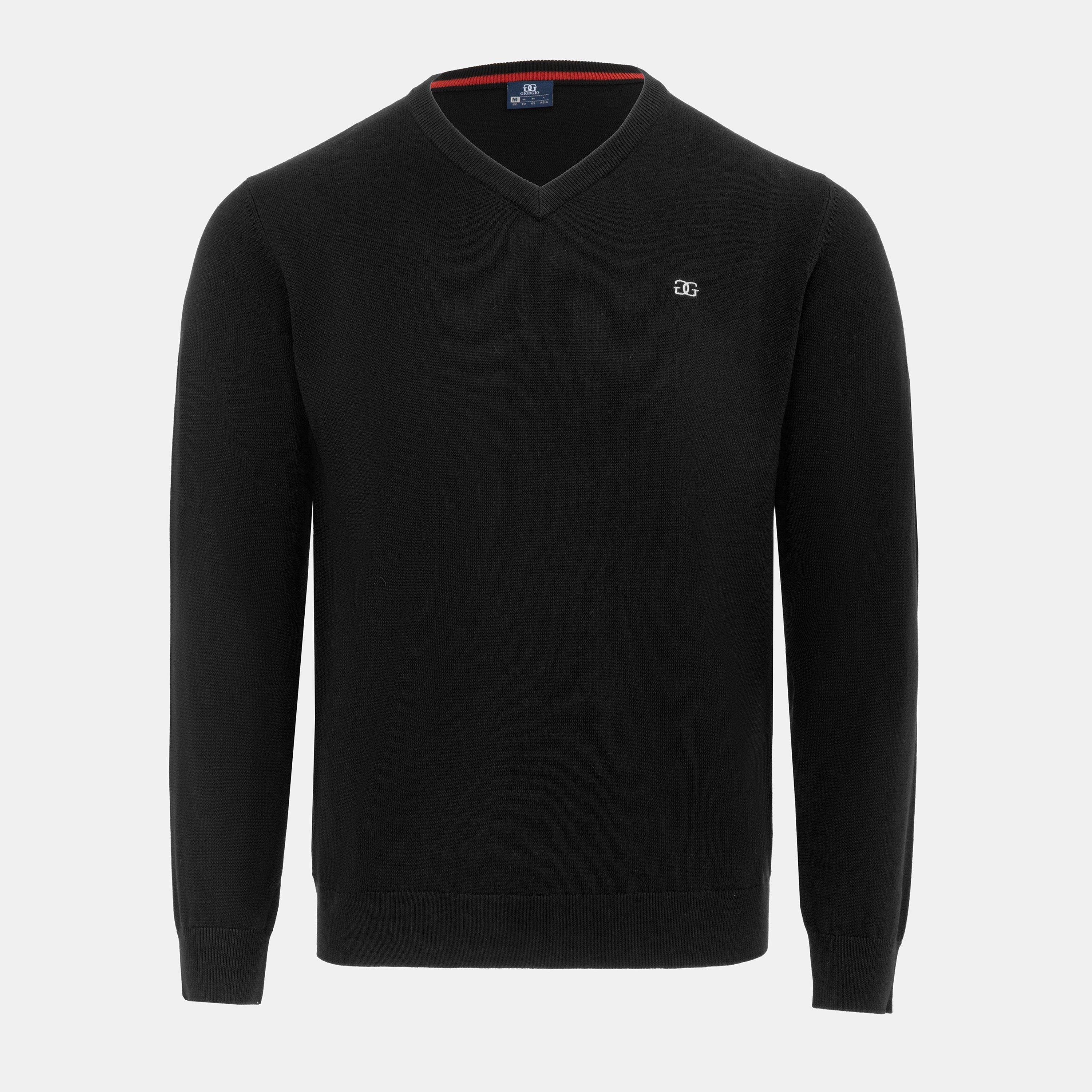 Black - Giorgio - V Neck Classic Knitted Sweater Men - 1