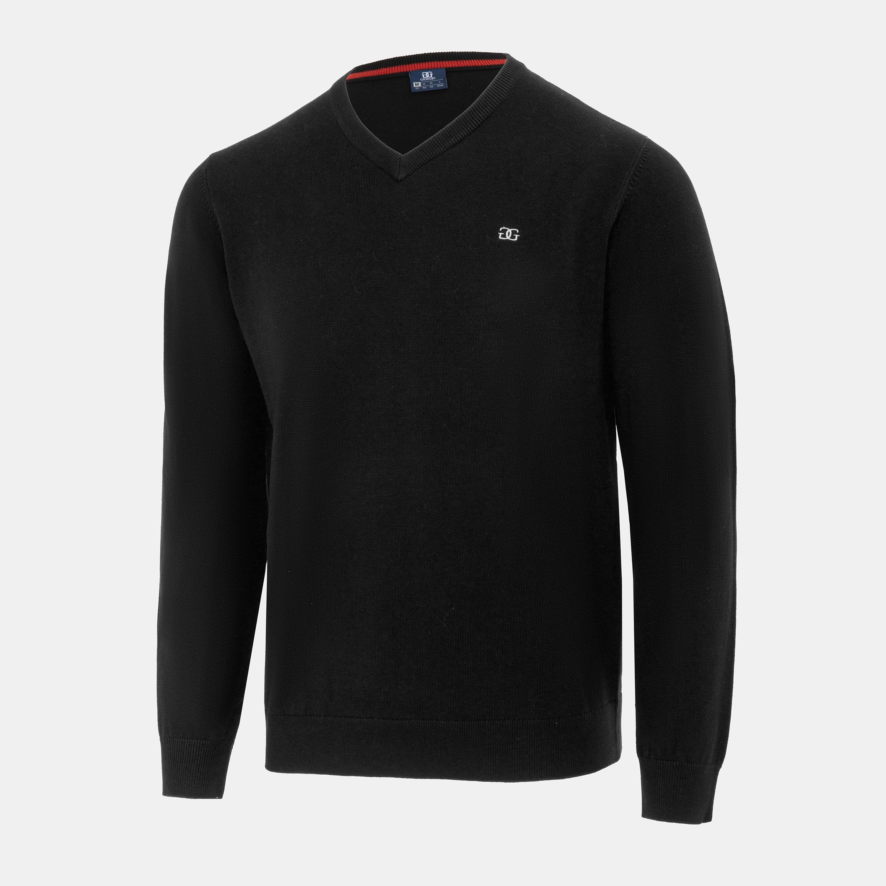 Black - Giorgio - V Neck Classic Knitted Sweater Men - 3