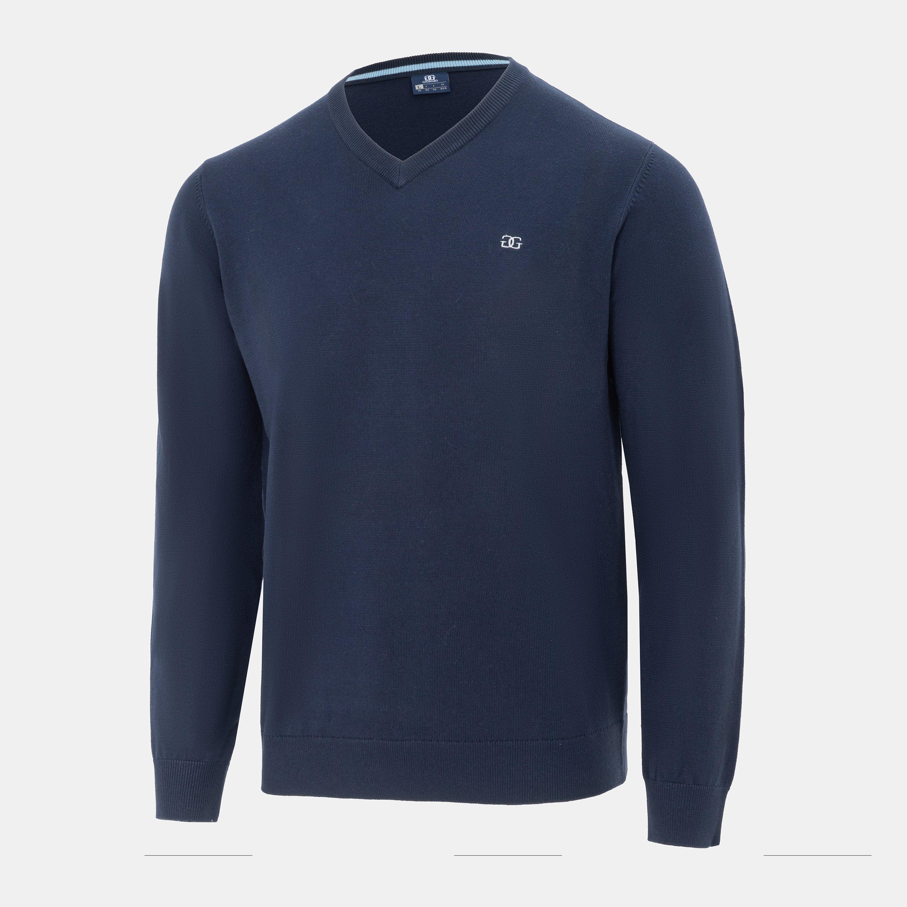 Azul marino - Giorgio - V Neck Classic Knitted Sweater Men - 3